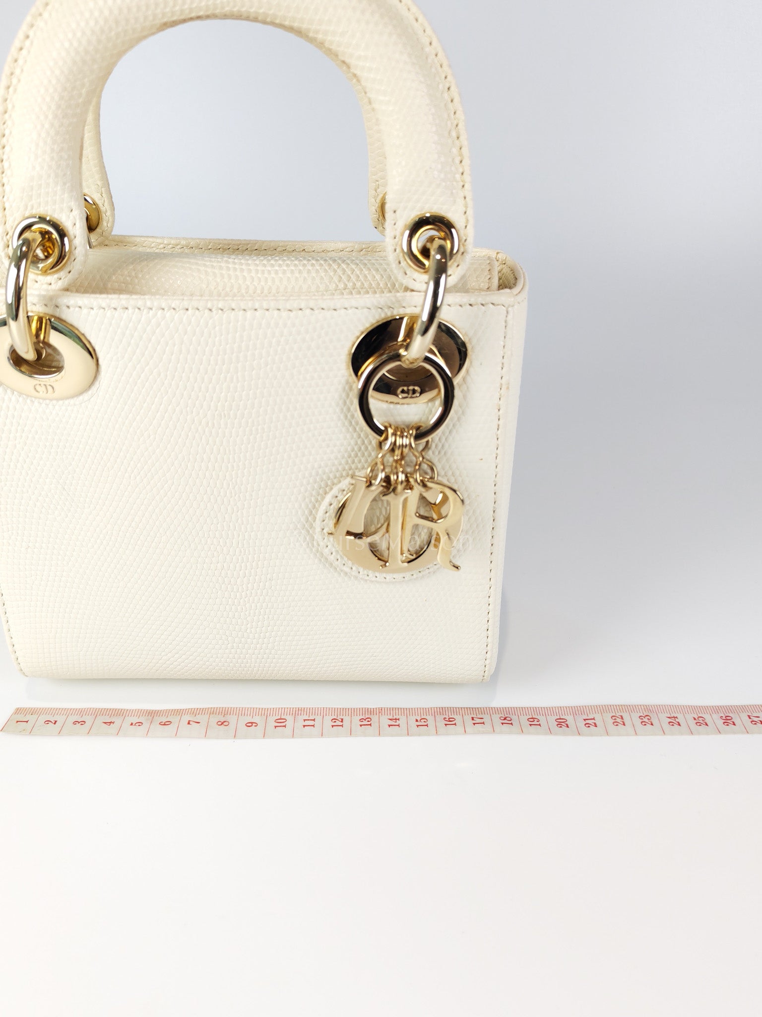 Lady Dior Mini in White Lizzard Leather & Light Gold Hardware | Purse Maison Luxury Bags Shop
