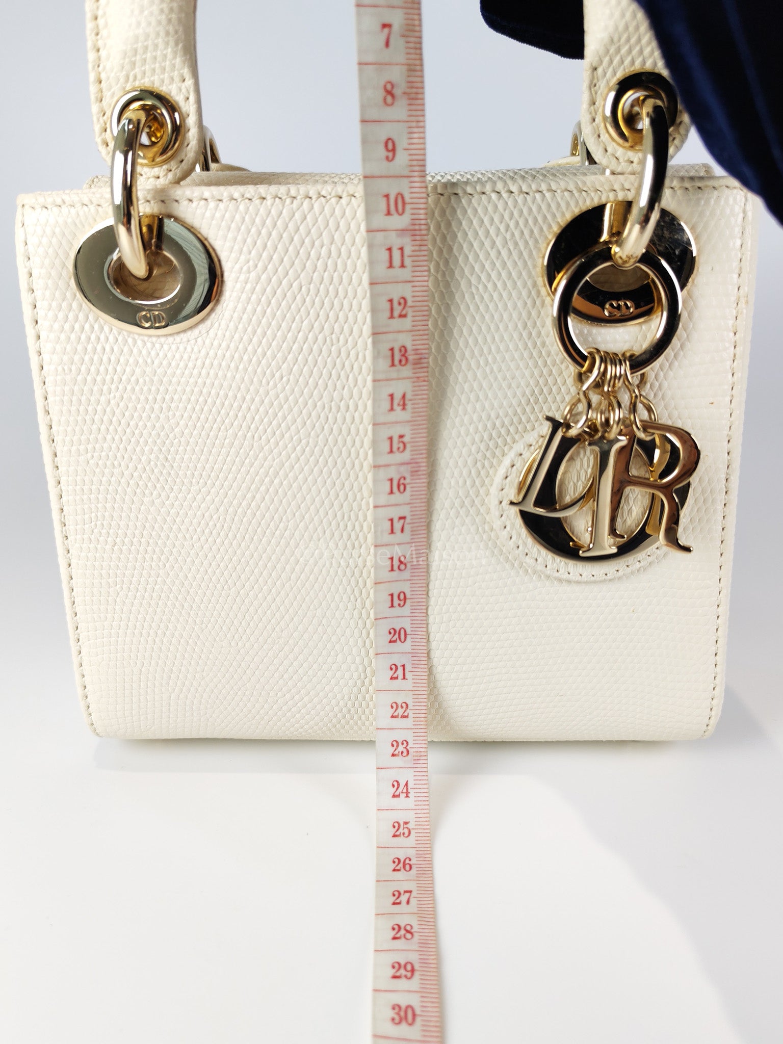 Lady Dior Mini in White Lizzard Leather & Light Gold Hardware | Purse Maison Luxury Bags Shop