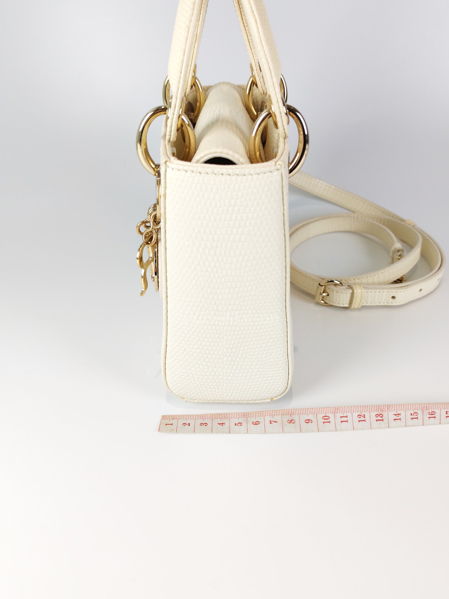 Lady Dior Mini in White Lizzard Leather & Light Gold Hardware | Purse Maison Luxury Bags Shop