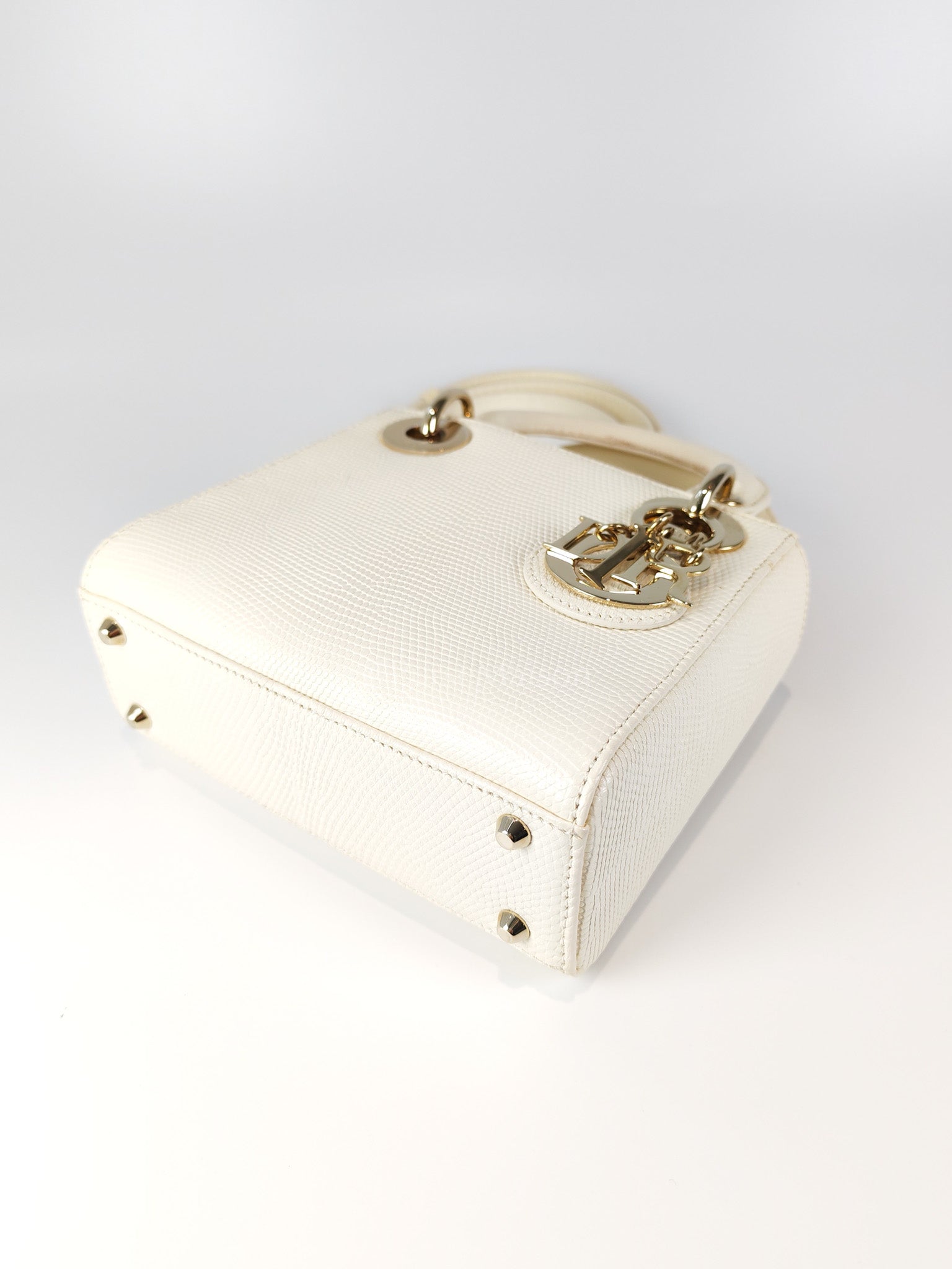 Lady Dior Mini in White Lizzard Leather & Light Gold Hardware | Purse Maison Luxury Bags Shop