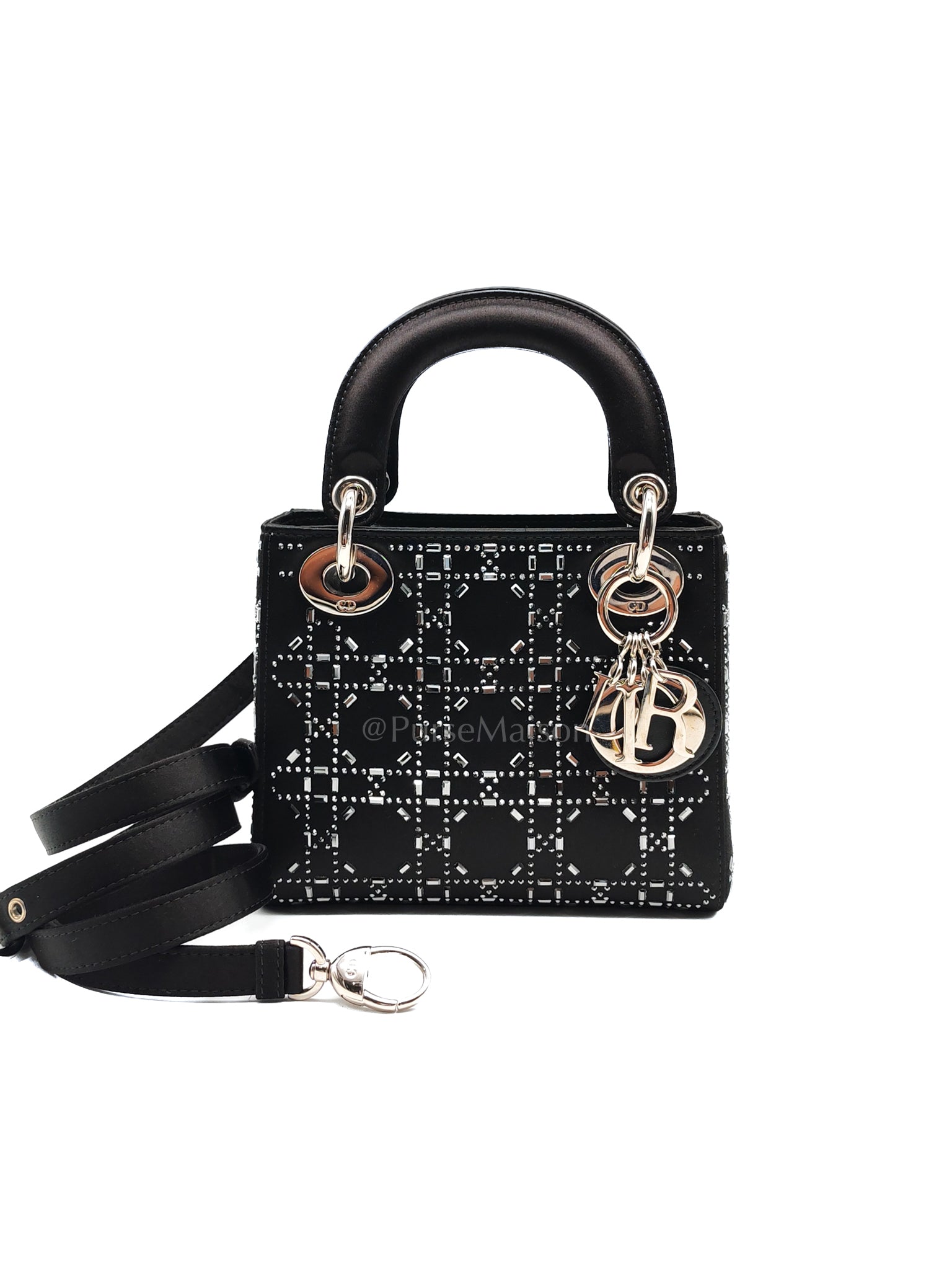 Lady Dior Mini Satin Crystal Cannage Black Canvas Shoulder Bag | Purse Maison Luxury Bags Shop