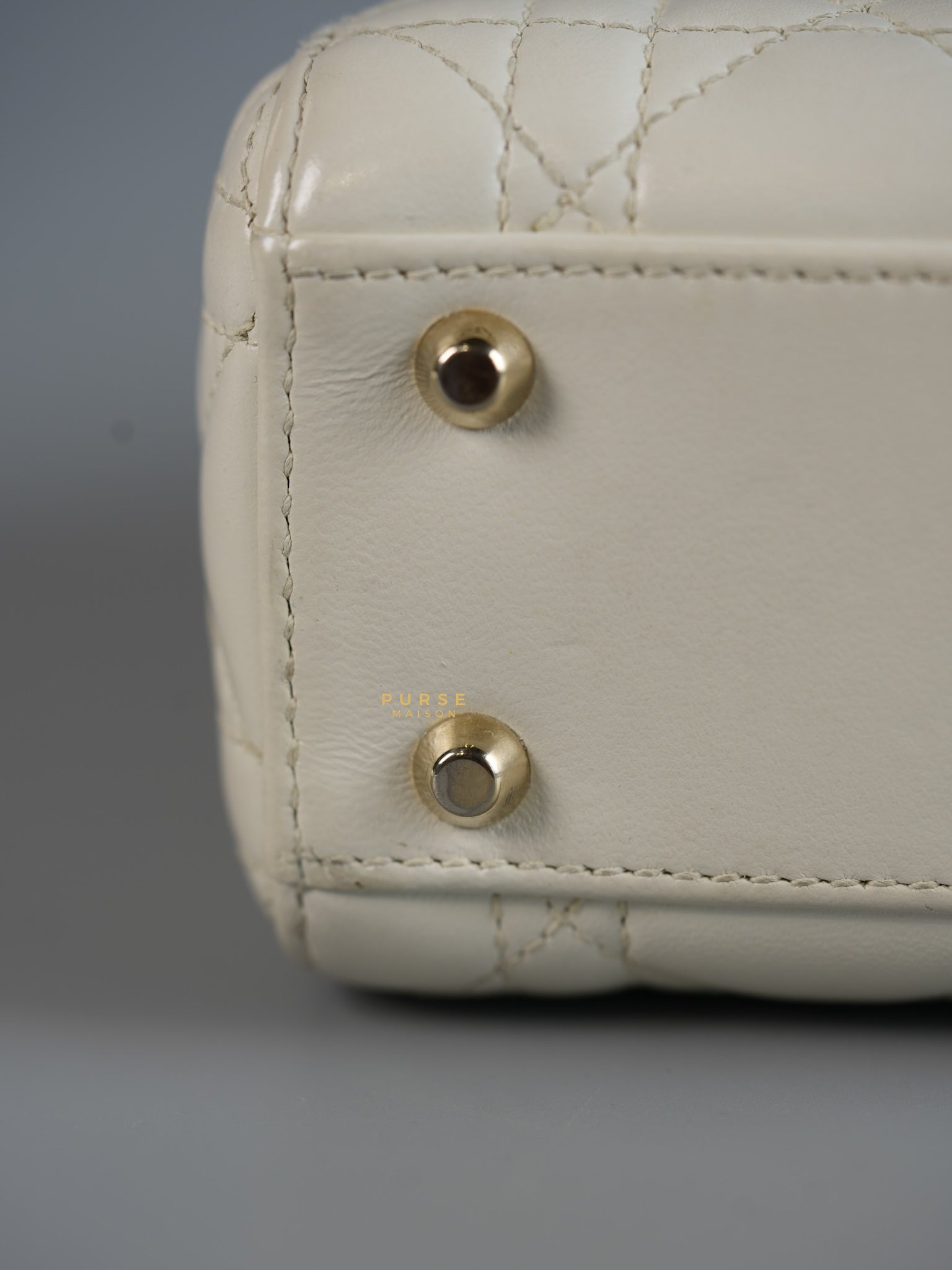 Lady Dior Mini White Lambskin Leather in Light Gold Hardware | Purse Maison Luxury Bags Shop