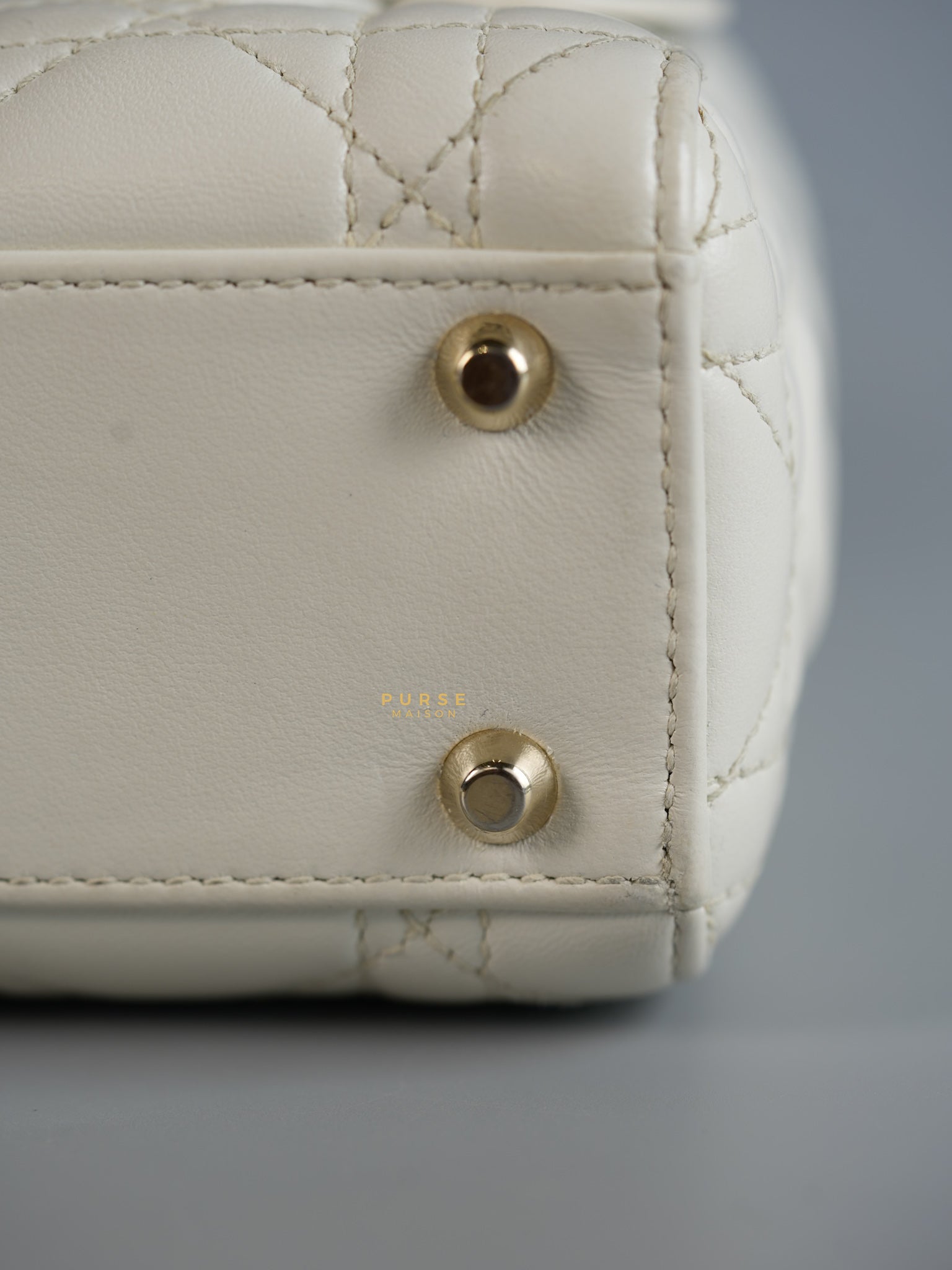 Lady Dior Mini White Lambskin Leather in Light Gold Hardware | Purse Maison Luxury Bags Shop
