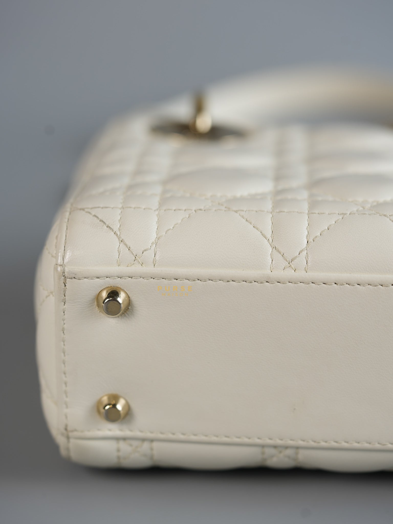 Lady Dior Mini White Lambskin Leather in Light Gold Hardware | Purse Maison Luxury Bags Shop