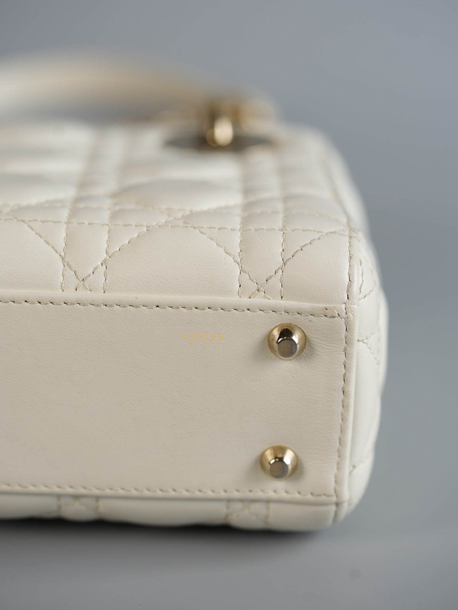 Lady Dior Mini White Lambskin Leather in Light Gold Hardware | Purse Maison Luxury Bags Shop