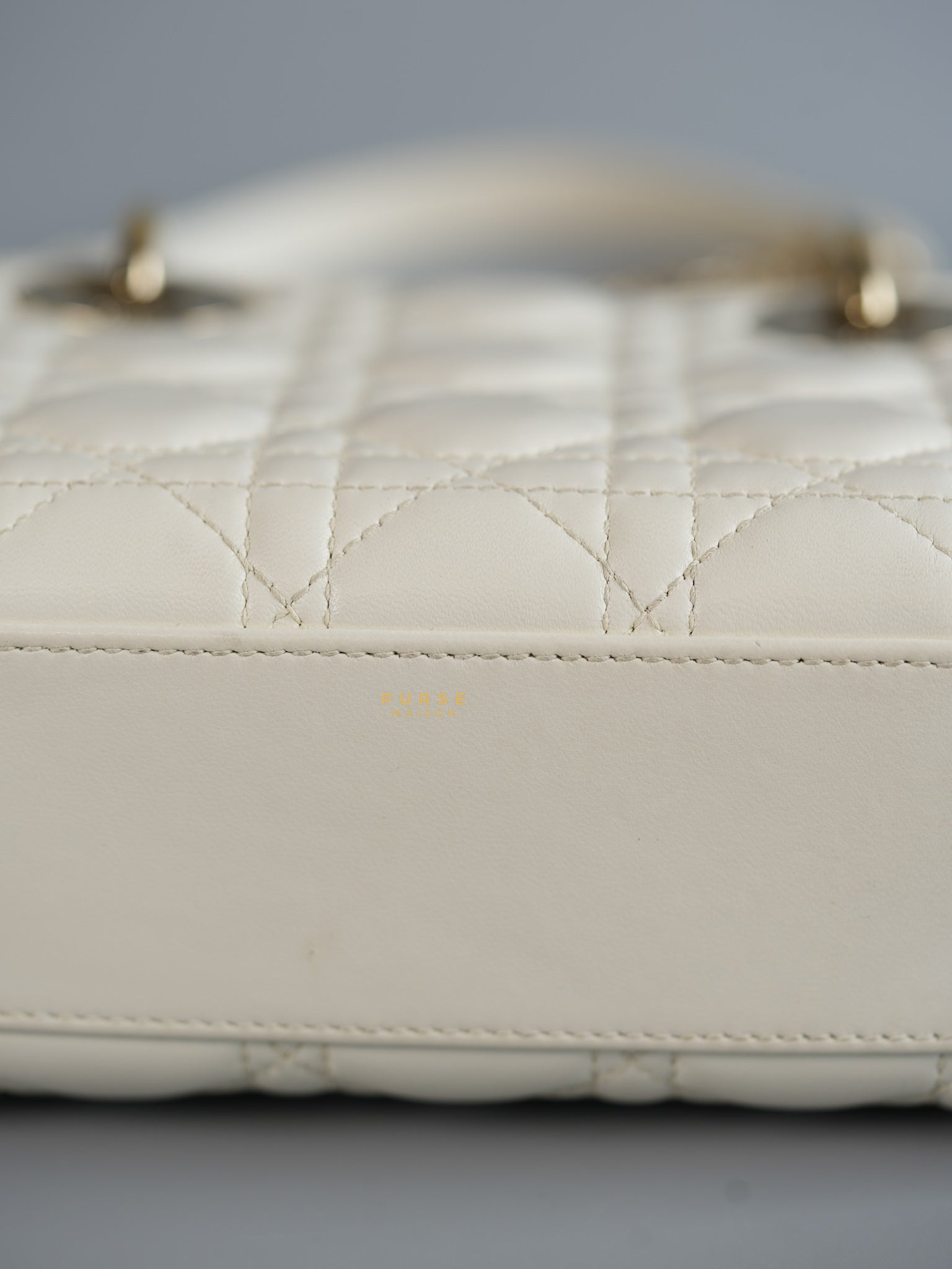 Lady Dior Mini White Lambskin Leather in Light Gold Hardware | Purse Maison Luxury Bags Shop