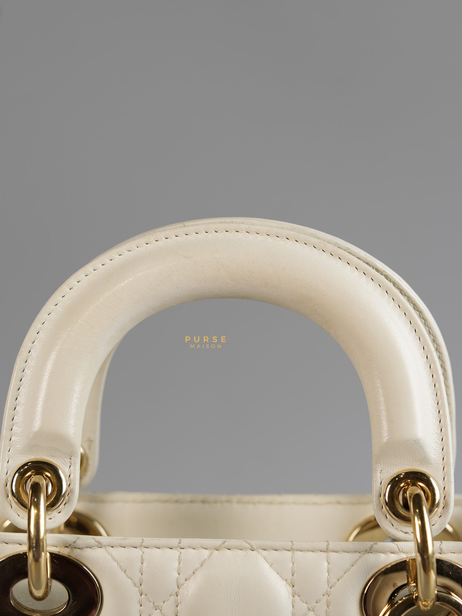Lady Dior Mini White Lambskin Leather in Light Gold Hardware | Purse Maison Luxury Bags Shop