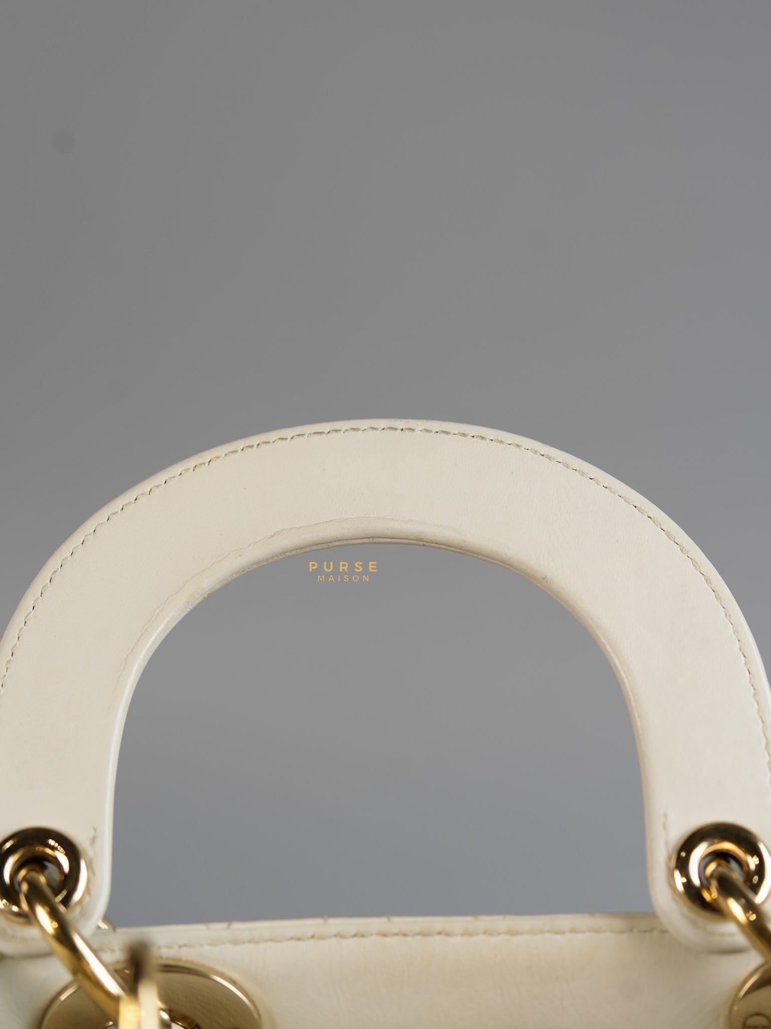 Lady Dior Mini White Lambskin Leather in Light Gold Hardware | Purse Maison Luxury Bags Shop