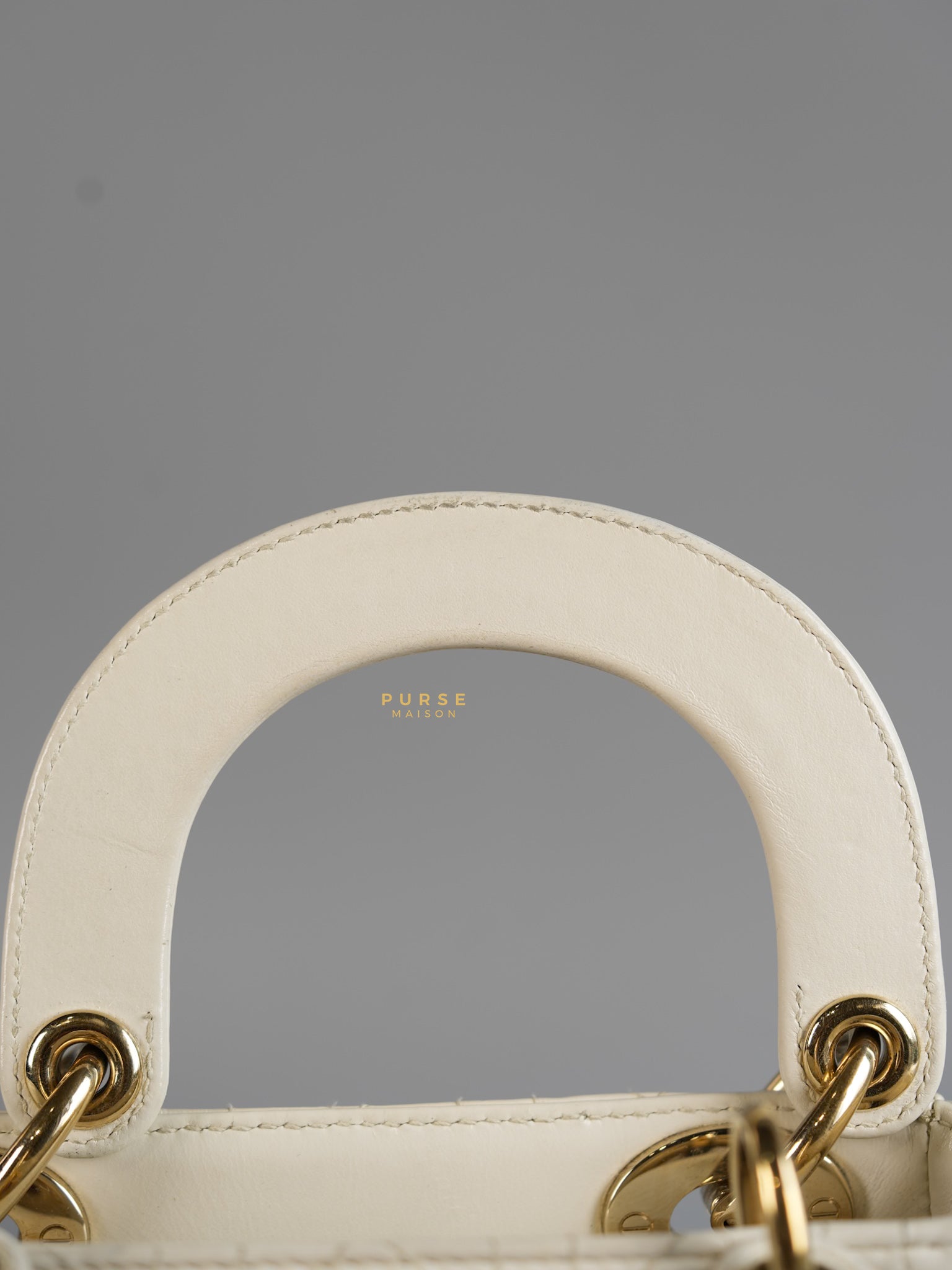 Lady Dior Mini White Lambskin Leather in Light Gold Hardware | Purse Maison Luxury Bags Shop