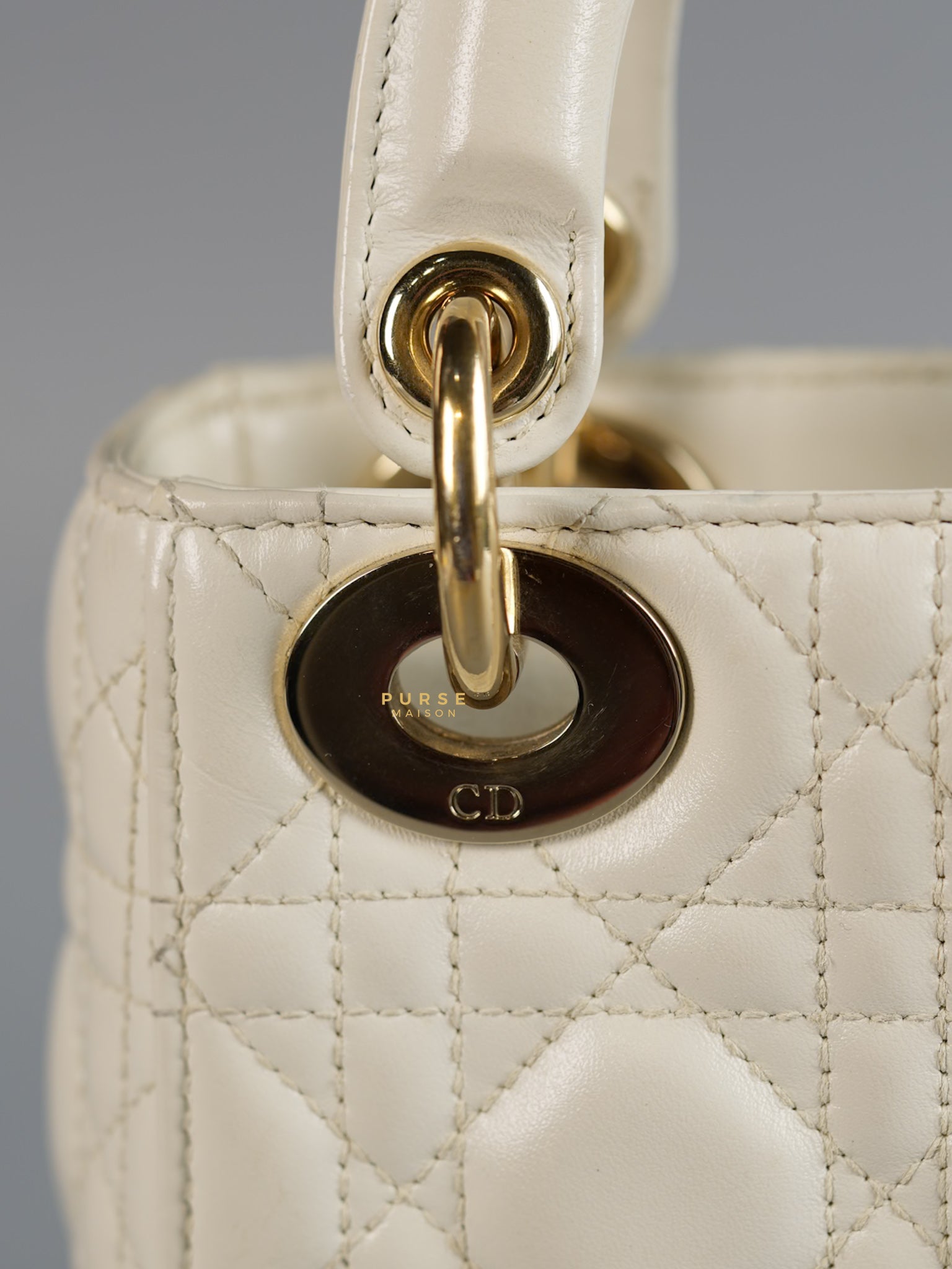 Lady Dior Mini White Lambskin Leather in Light Gold Hardware | Purse Maison Luxury Bags Shop
