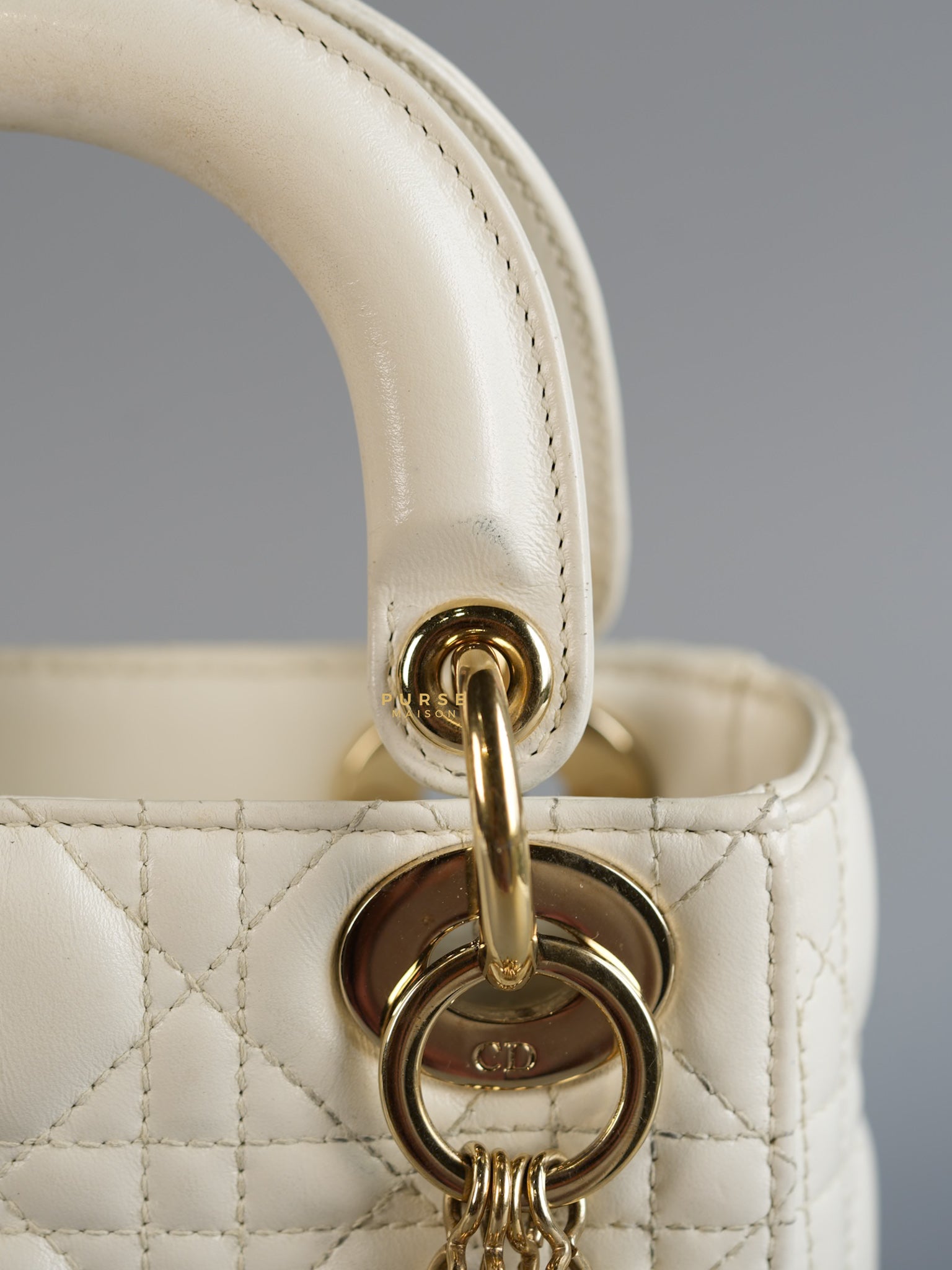 Lady Dior Mini White Lambskin Leather in Light Gold Hardware | Purse Maison Luxury Bags Shop
