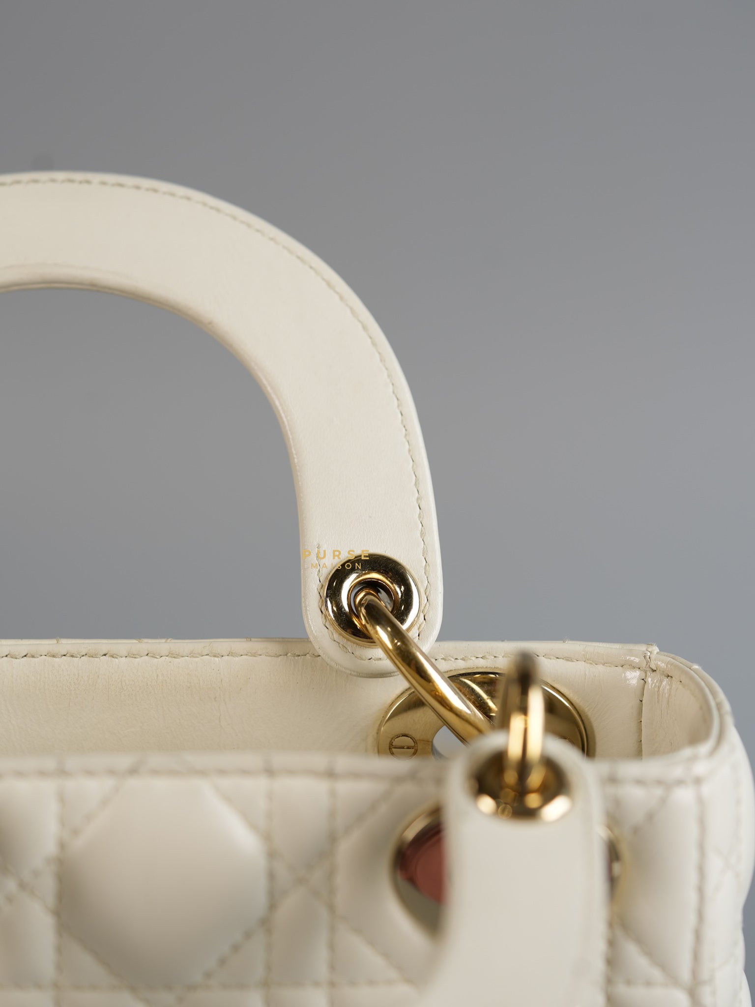 Lady Dior Mini White Lambskin Leather in Light Gold Hardware | Purse Maison Luxury Bags Shop