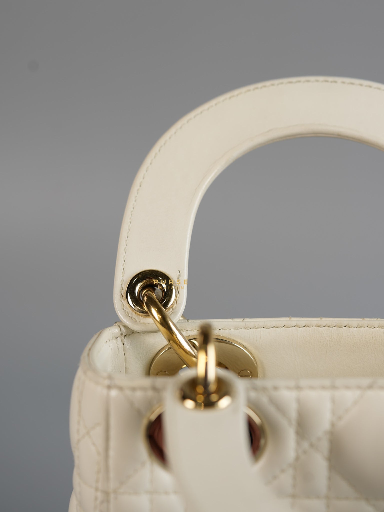 Lady Dior Mini White Lambskin Leather in Light Gold Hardware | Purse Maison Luxury Bags Shop