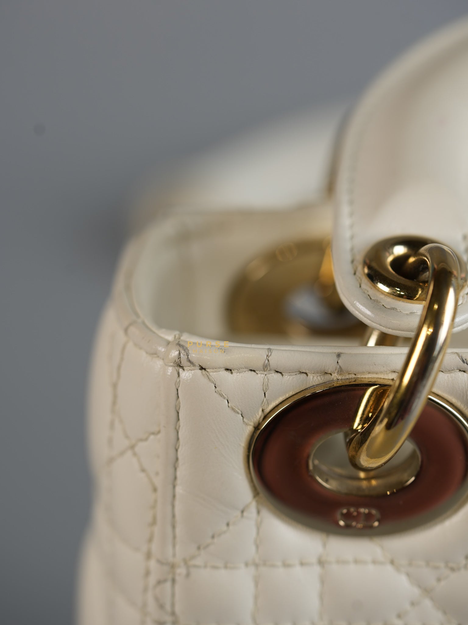 Lady Dior Mini White Lambskin Leather in Light Gold Hardware | Purse Maison Luxury Bags Shop