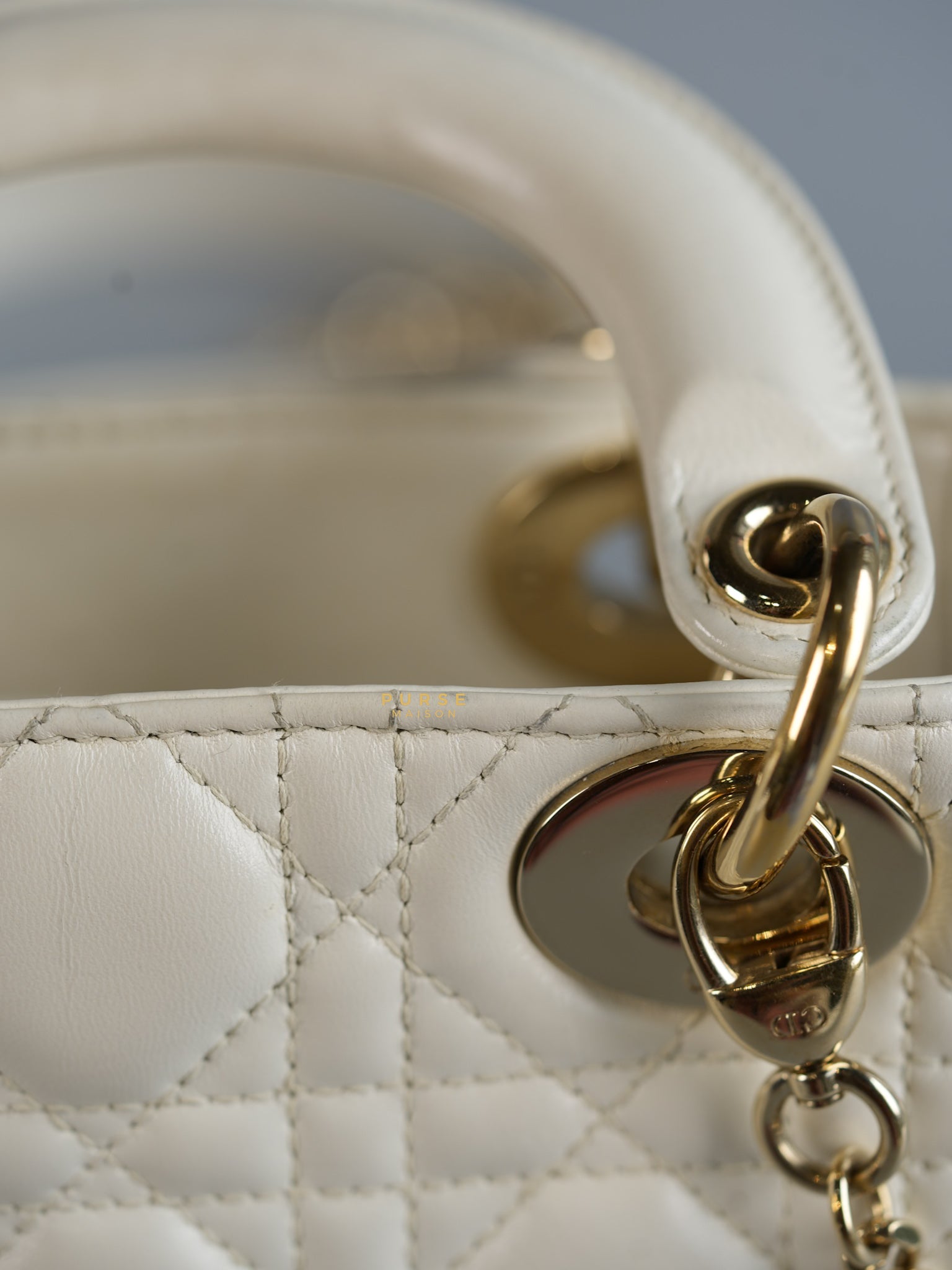 Lady Dior Mini White Lambskin Leather in Light Gold Hardware | Purse Maison Luxury Bags Shop