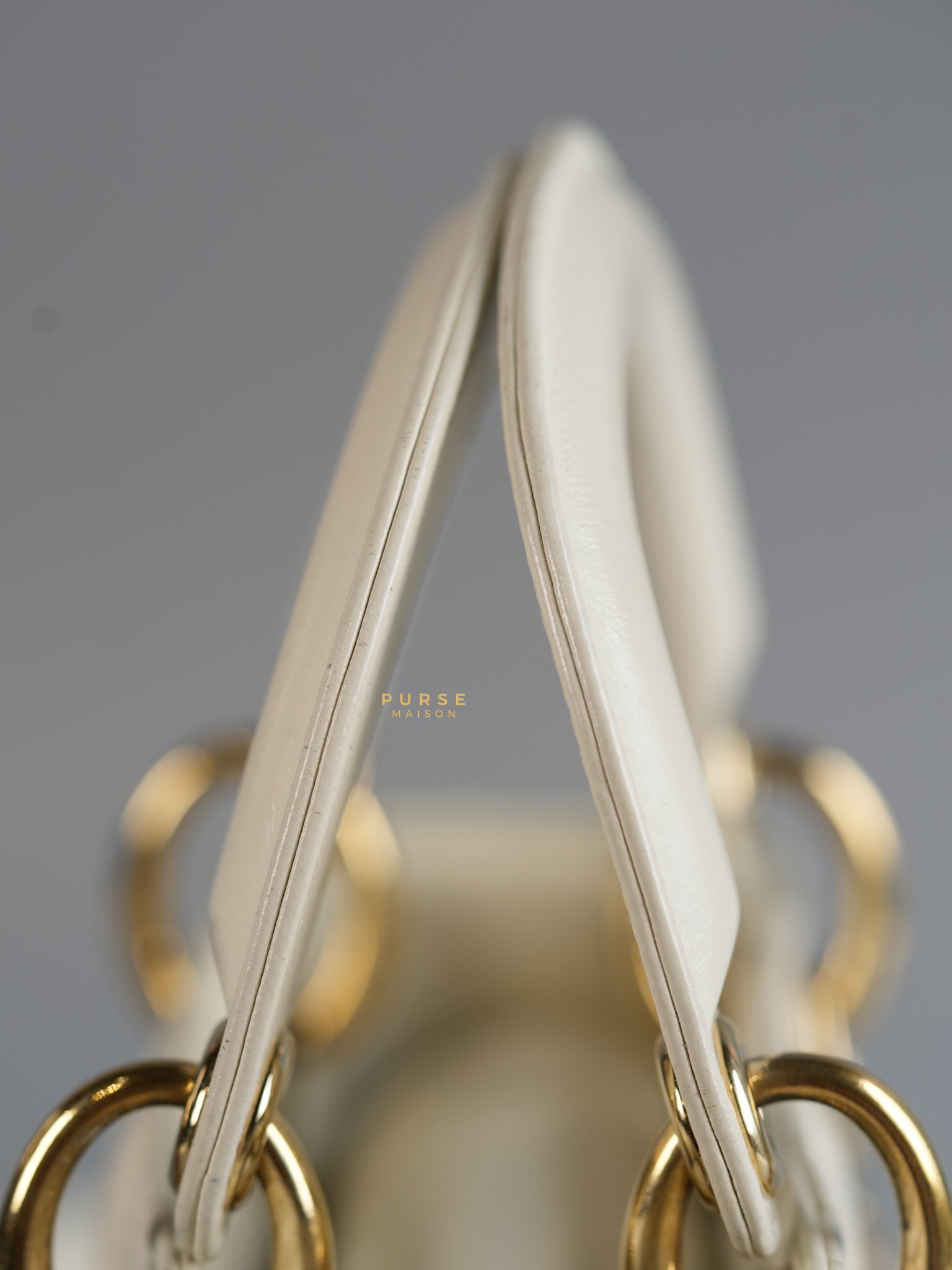 Lady Dior Mini White Lambskin Leather in Light Gold Hardware | Purse Maison Luxury Bags Shop
