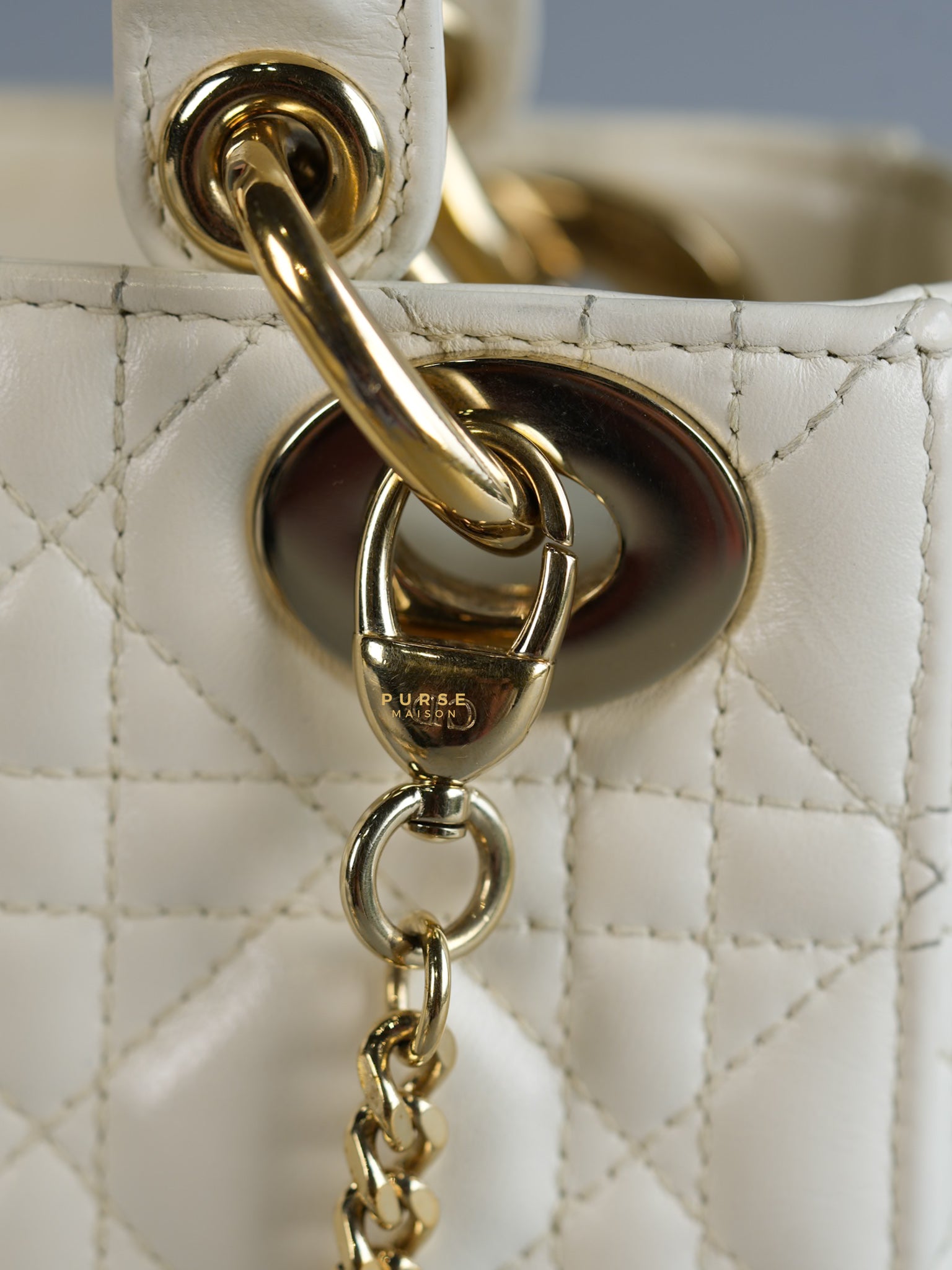 Lady Dior Mini White Lambskin Leather in Light Gold Hardware | Purse Maison Luxury Bags Shop