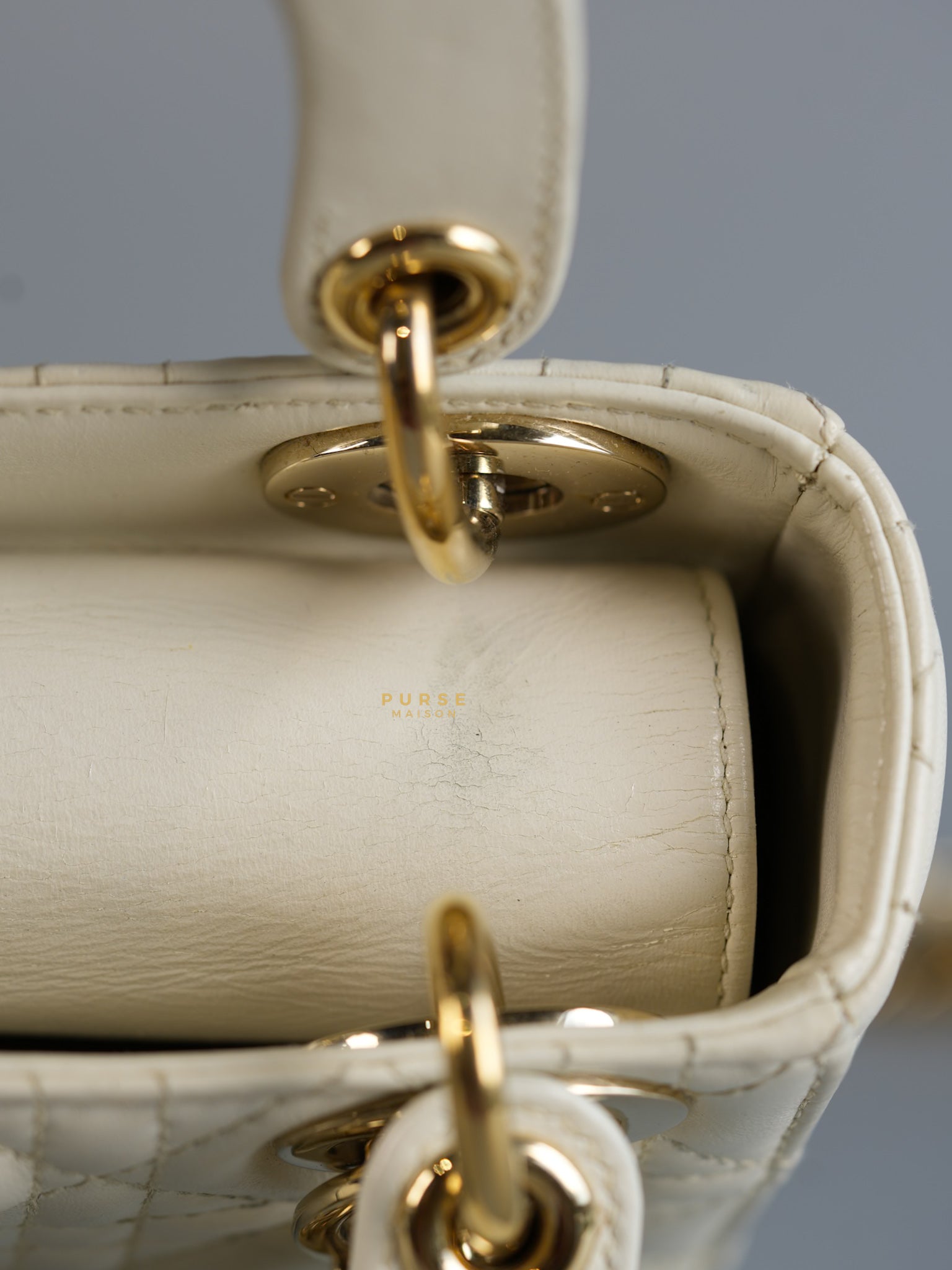 Lady Dior Mini White Lambskin Leather in Light Gold Hardware | Purse Maison Luxury Bags Shop