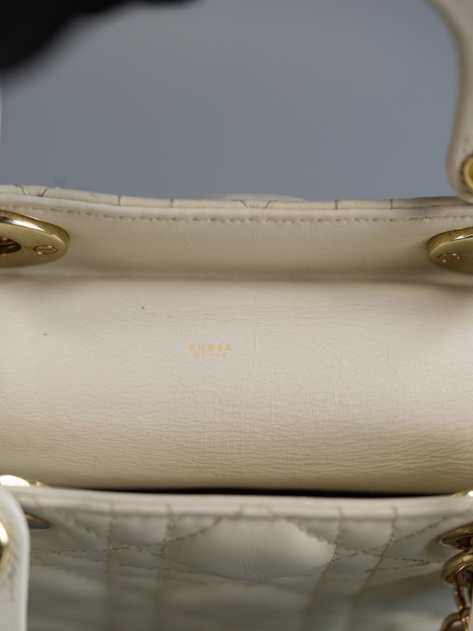 Lady Dior Mini White Lambskin Leather in Light Gold Hardware | Purse Maison Luxury Bags Shop