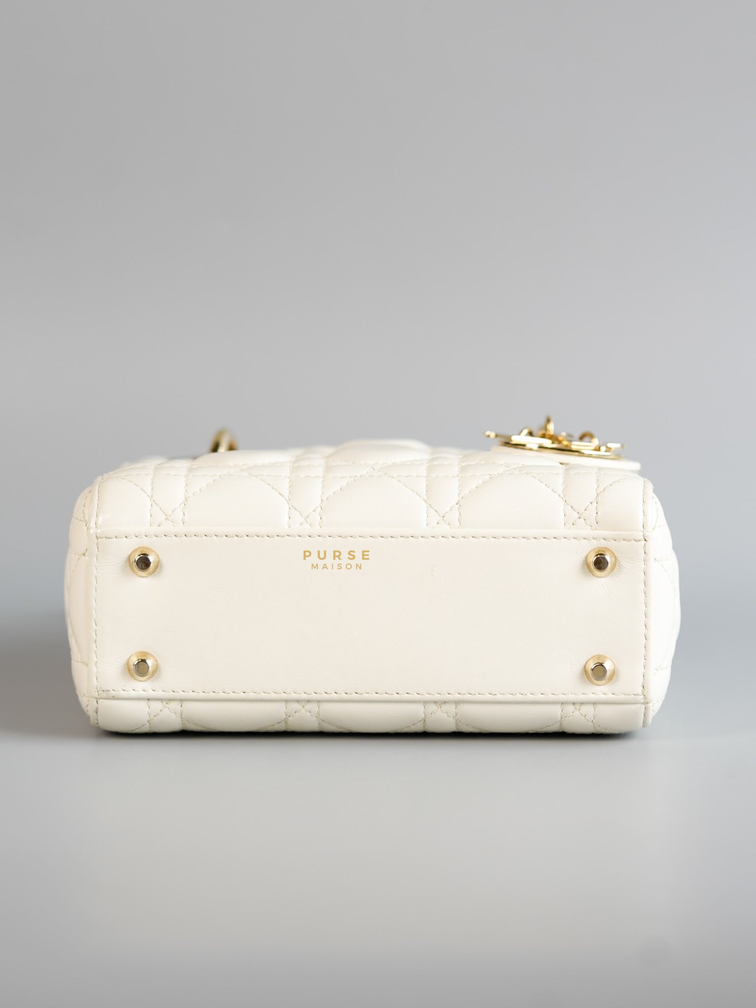 Lady Dior Mini White Lambskin Leather in Light Gold Hardware | Purse Maison Luxury Bags Shop
