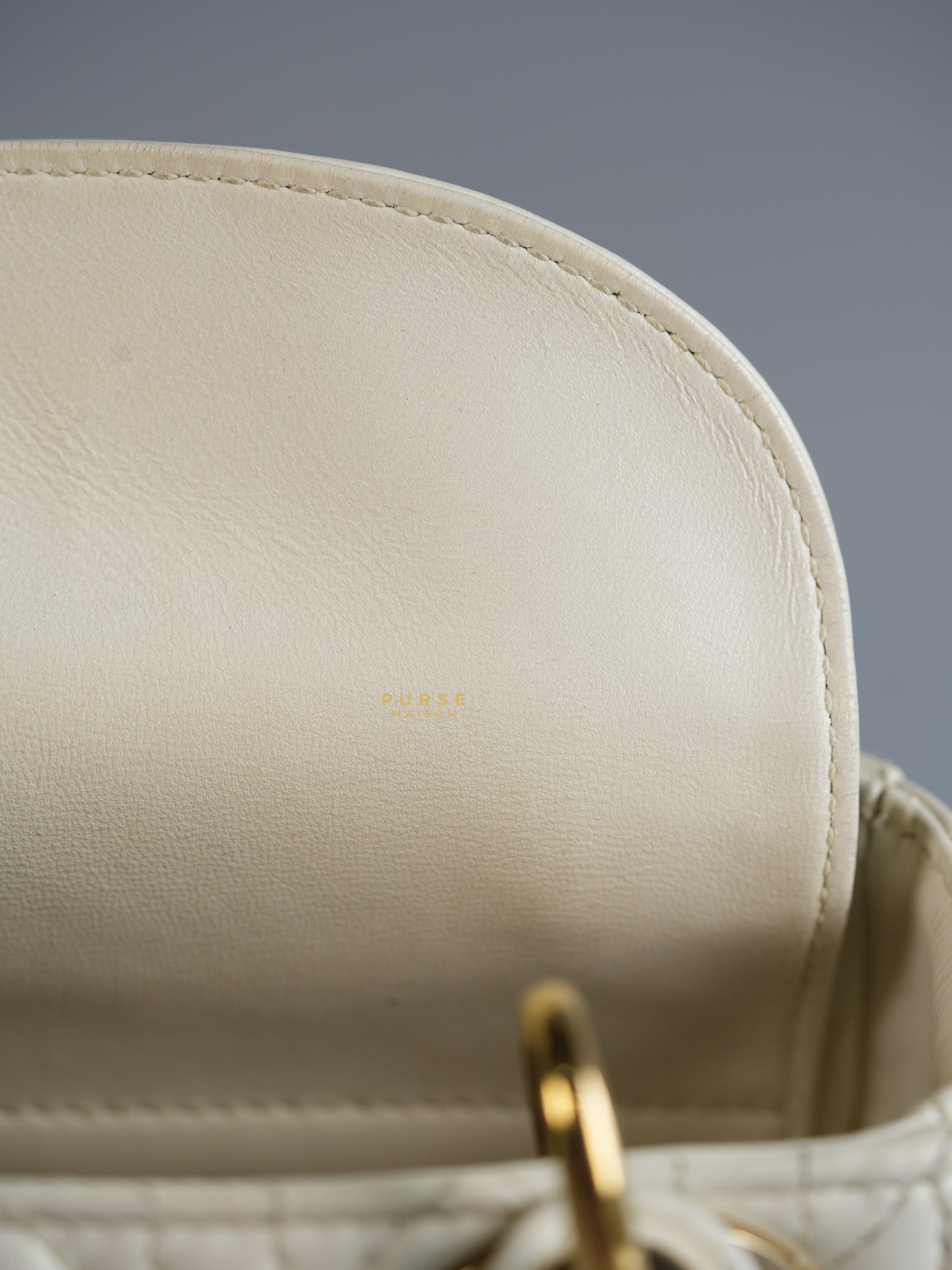 Lady Dior Mini White Lambskin Leather in Light Gold Hardware | Purse Maison Luxury Bags Shop