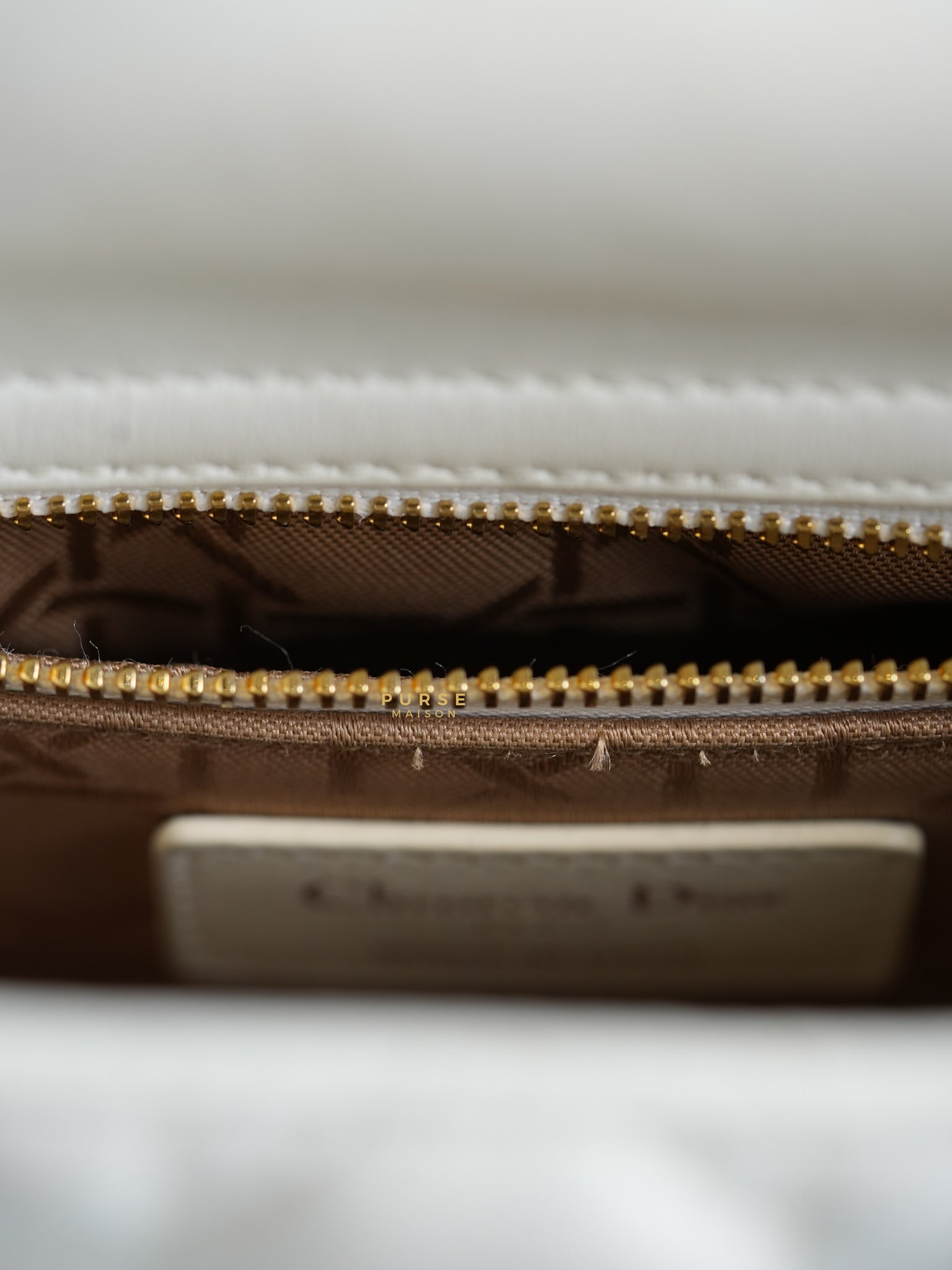 Lady Dior Mini White Lambskin Leather in Light Gold Hardware | Purse Maison Luxury Bags Shop