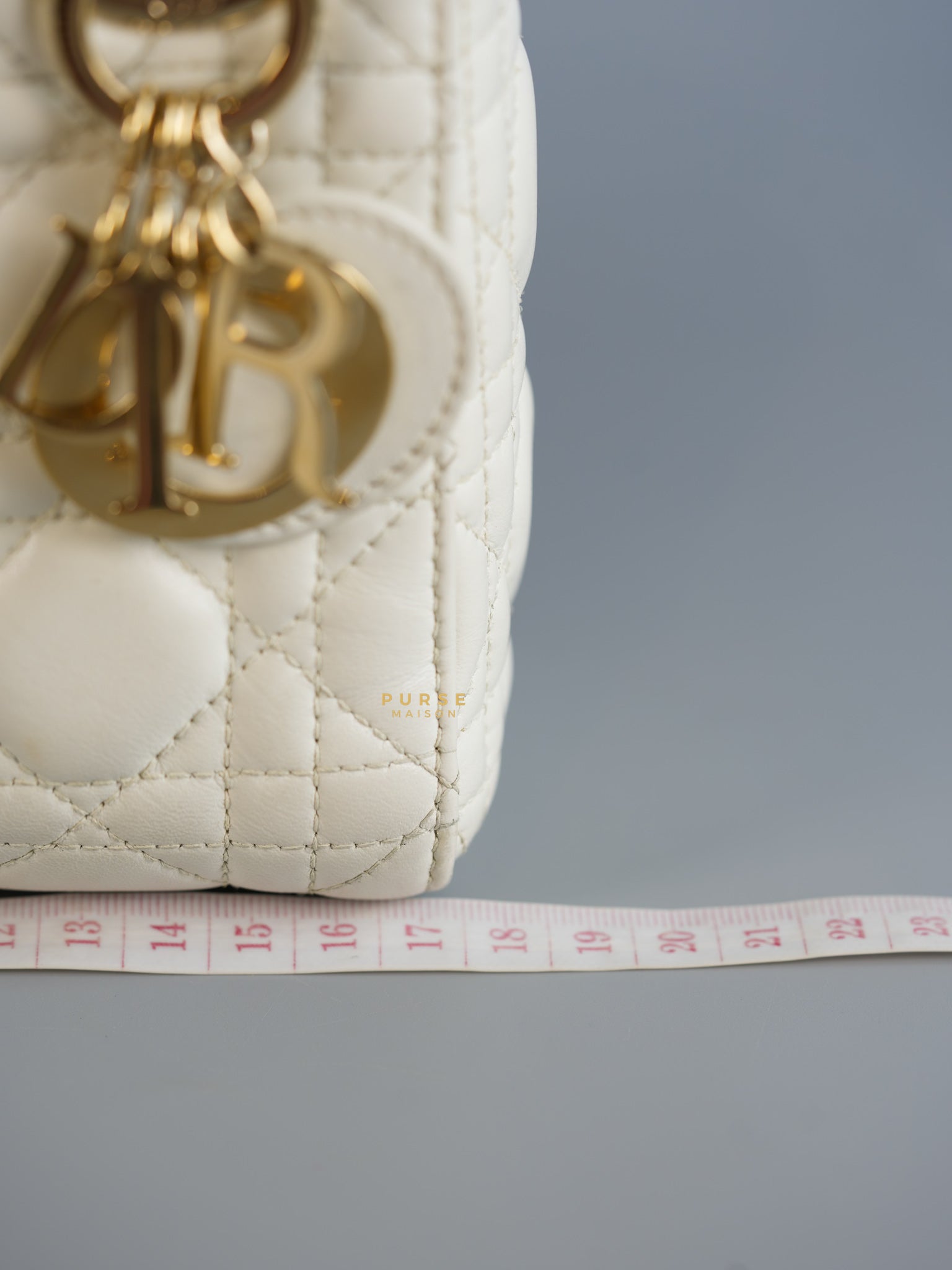 Lady Dior Mini White Lambskin Leather in Light Gold Hardware | Purse Maison Luxury Bags Shop