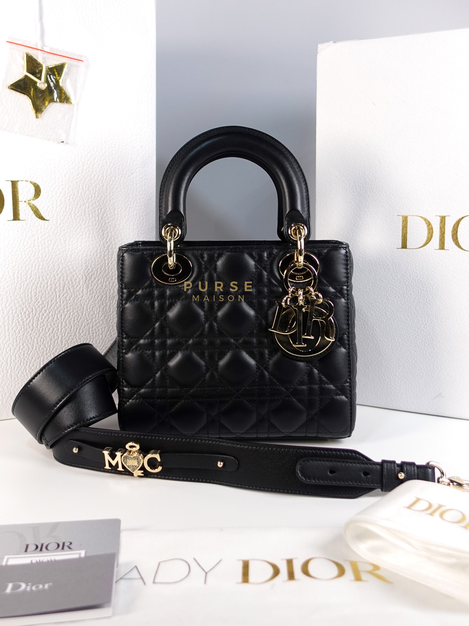Lady Dior My ABCDior Small Bag in Black Quilted Lambskin Leather & Light Gold Hardware | Purse Maison Luxury Bags Shop