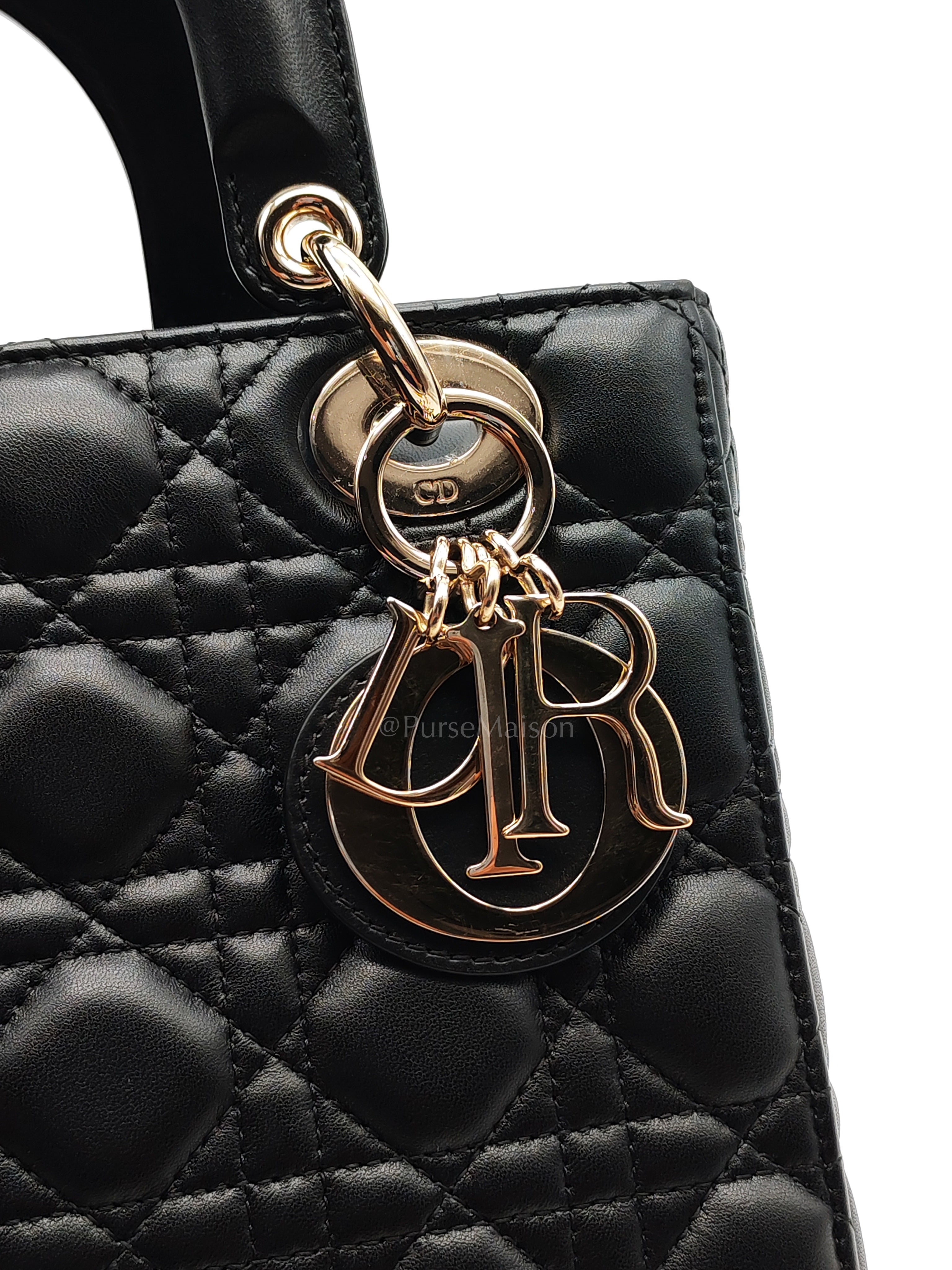 Lady Dior My ABCDior Small in Black Quilted Cannage Lambskin Leather & Light Gold Hardware | Purse Maison Luxury Bags Shop