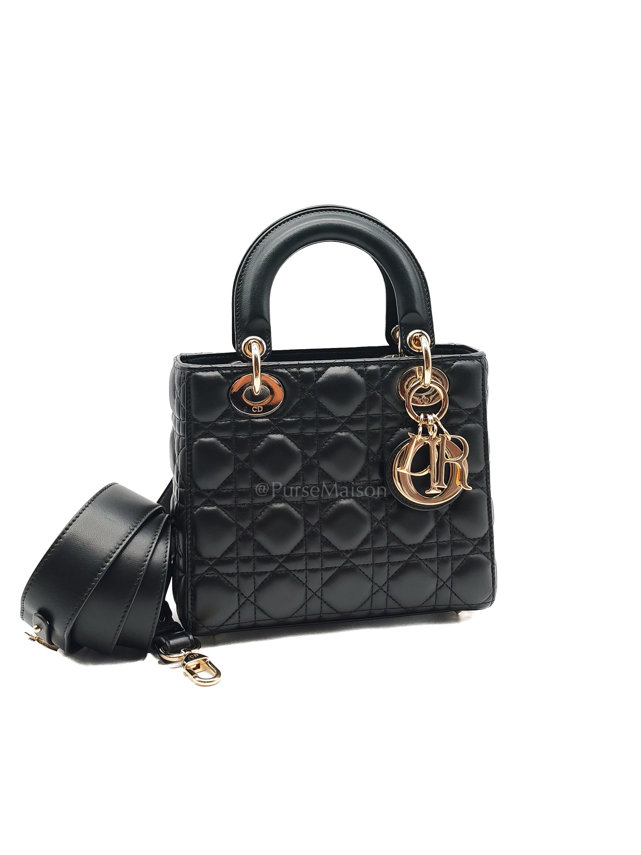Lady Dior My ABCDior Small in Black Quilted Cannage Lambskin Leather & Light Gold Hardware | Purse Maison Luxury Bags Shop