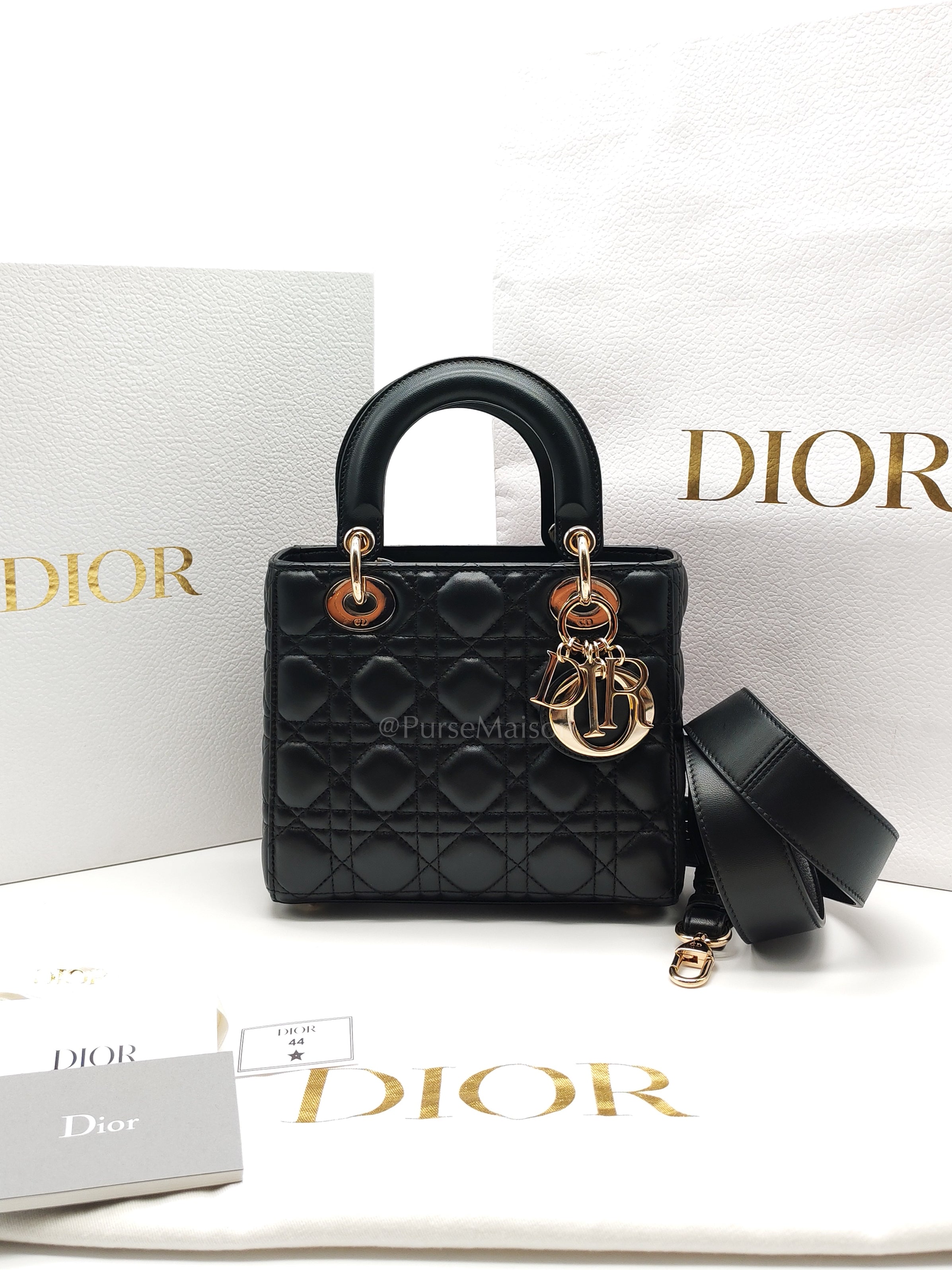 Lady Dior My ABCDior Small in Black Quilted Cannage Lambskin Leather & Light Gold Hardware | Purse Maison Luxury Bags Shop