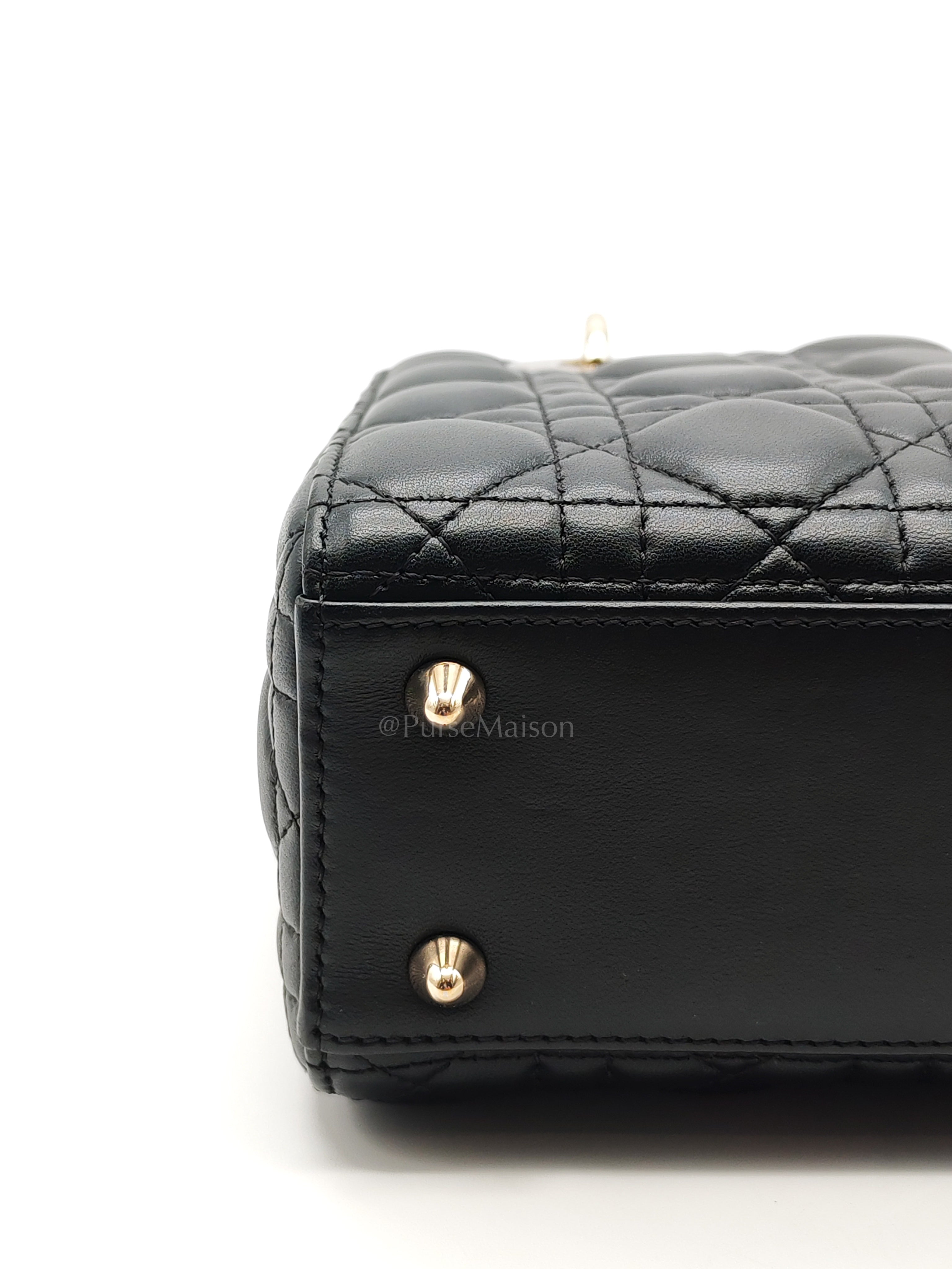 Lady Dior My ABCDior Small in Black Quilted Cannage Lambskin Leather & Light Gold Hardware | Purse Maison Luxury Bags Shop