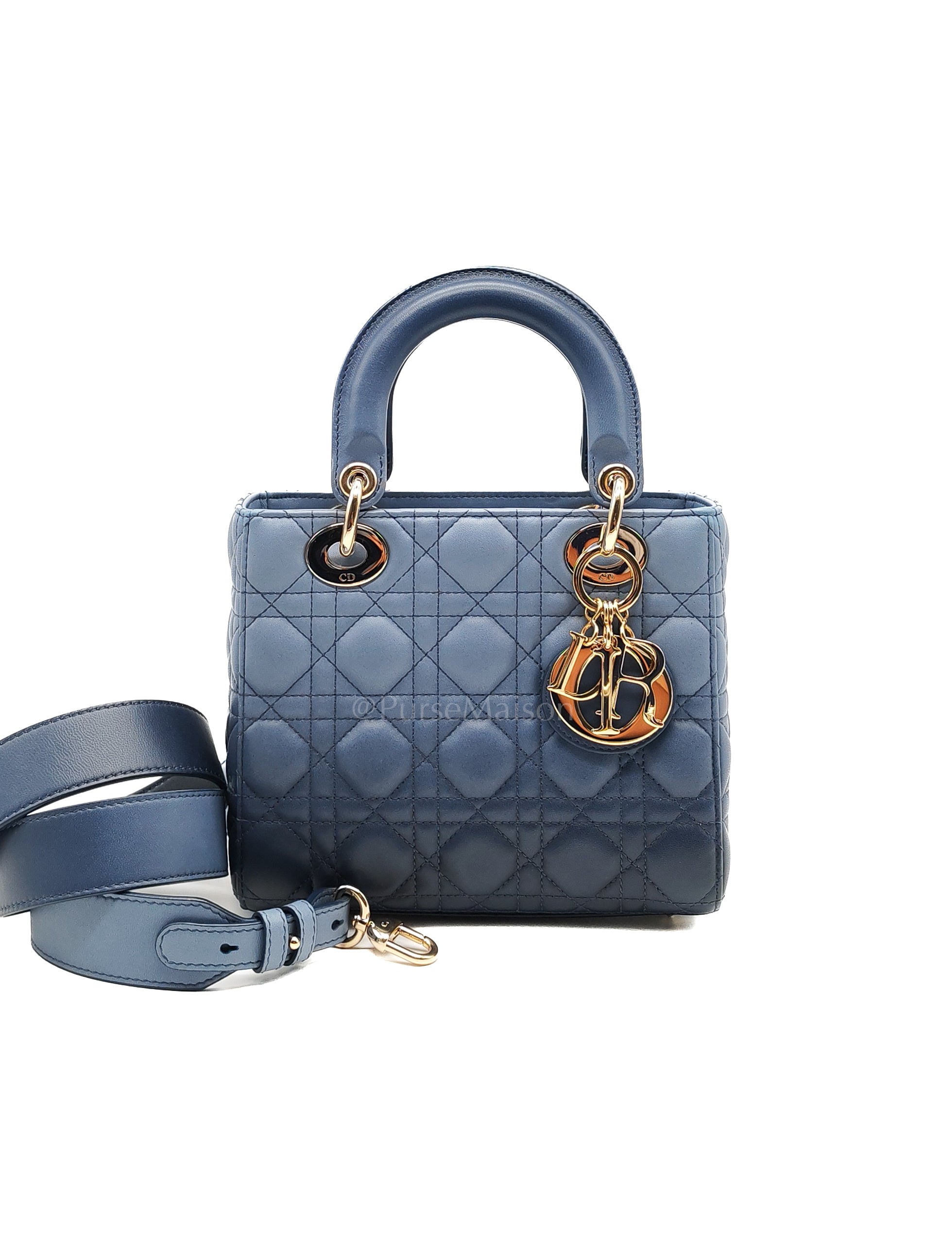Lady Dior My ABCdior Small in Blue Gradiant Quilted Cannage Lambskin Leather & Light Gold Hardware | Purse Maison Luxury Bags Shop