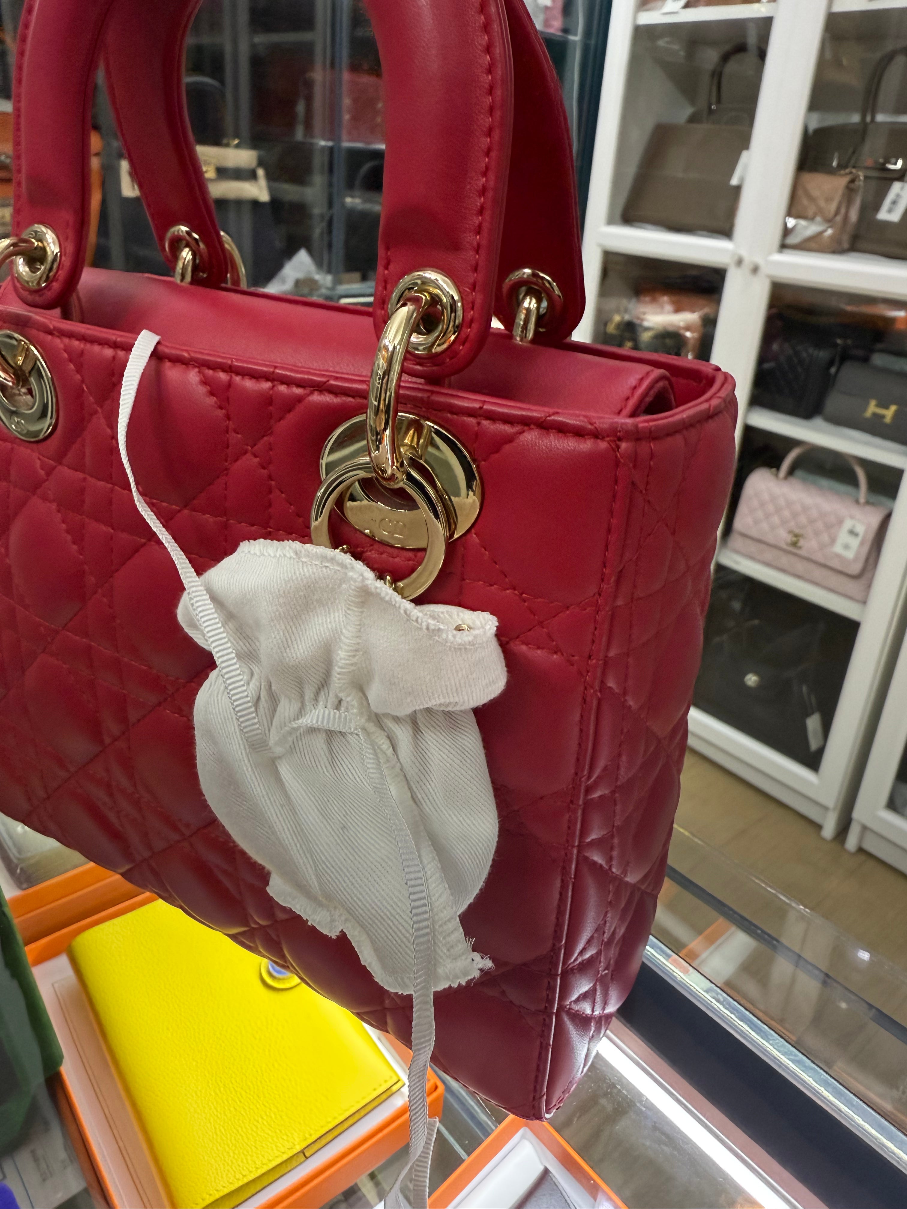 Lady Dior MyABC Small in Cherry Pink Quilted Cannage Lambskin Leather & Gold Hardware | Purse Maison Luxury Bags Shop