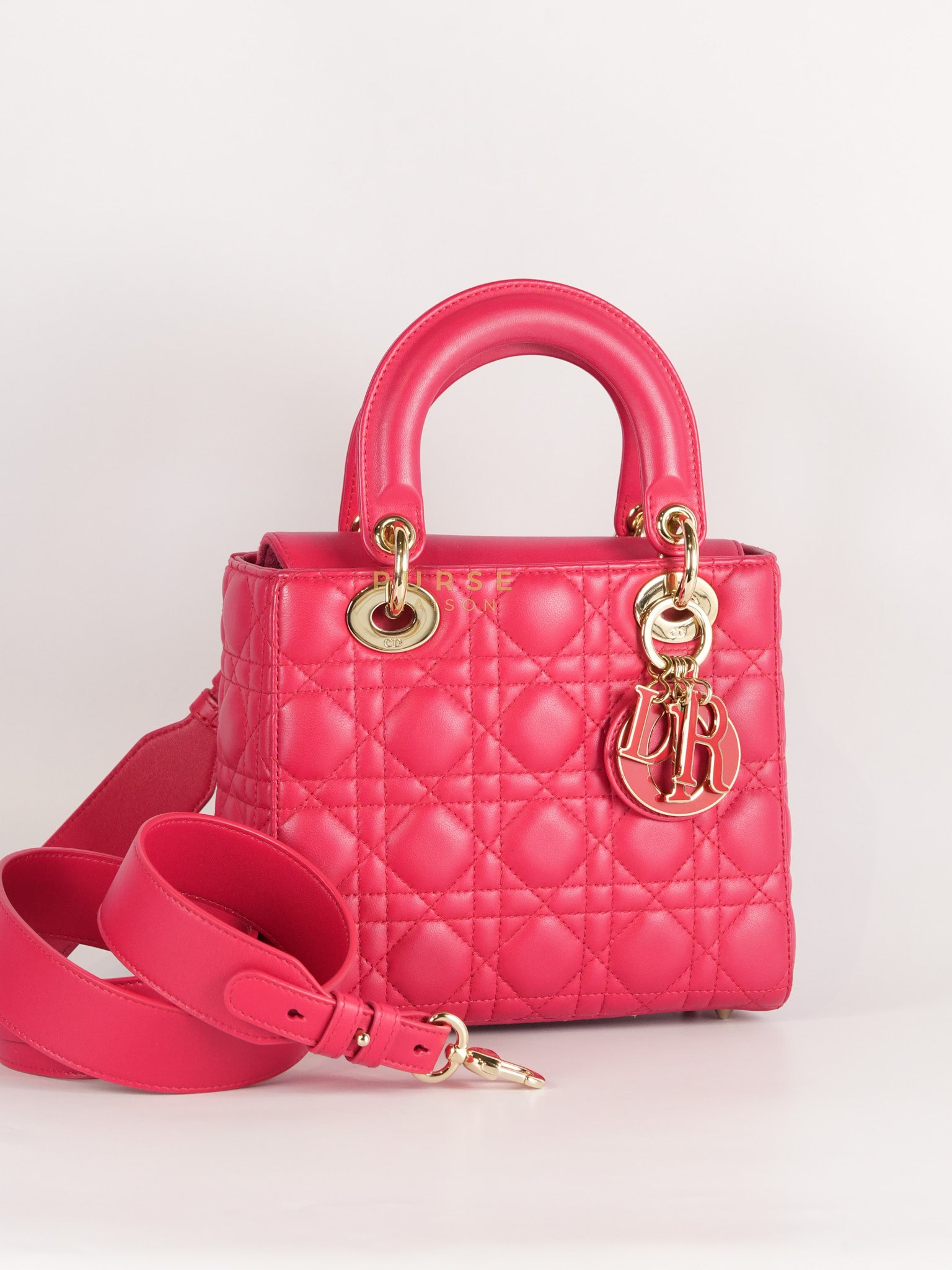 Lady Dior Myabcdior Small Cherry Pink in Lambskin Leather and Light Gold Hardware | Purse Maison Luxury Bags Shop