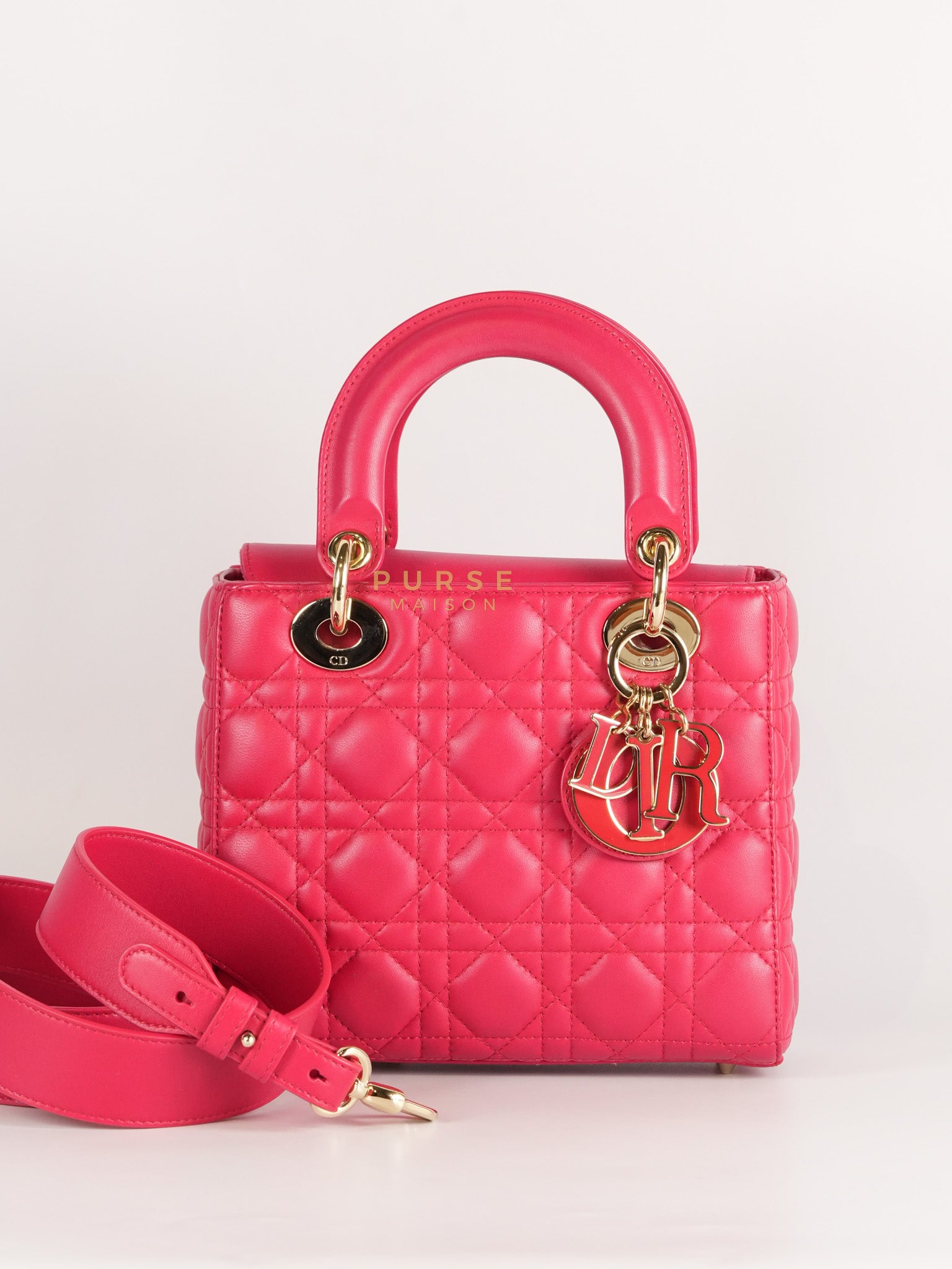 Lady Dior Myabcdior Small Cherry Pink in Lambskin Leather and Light Gold Hardware | Purse Maison Luxury Bags Shop