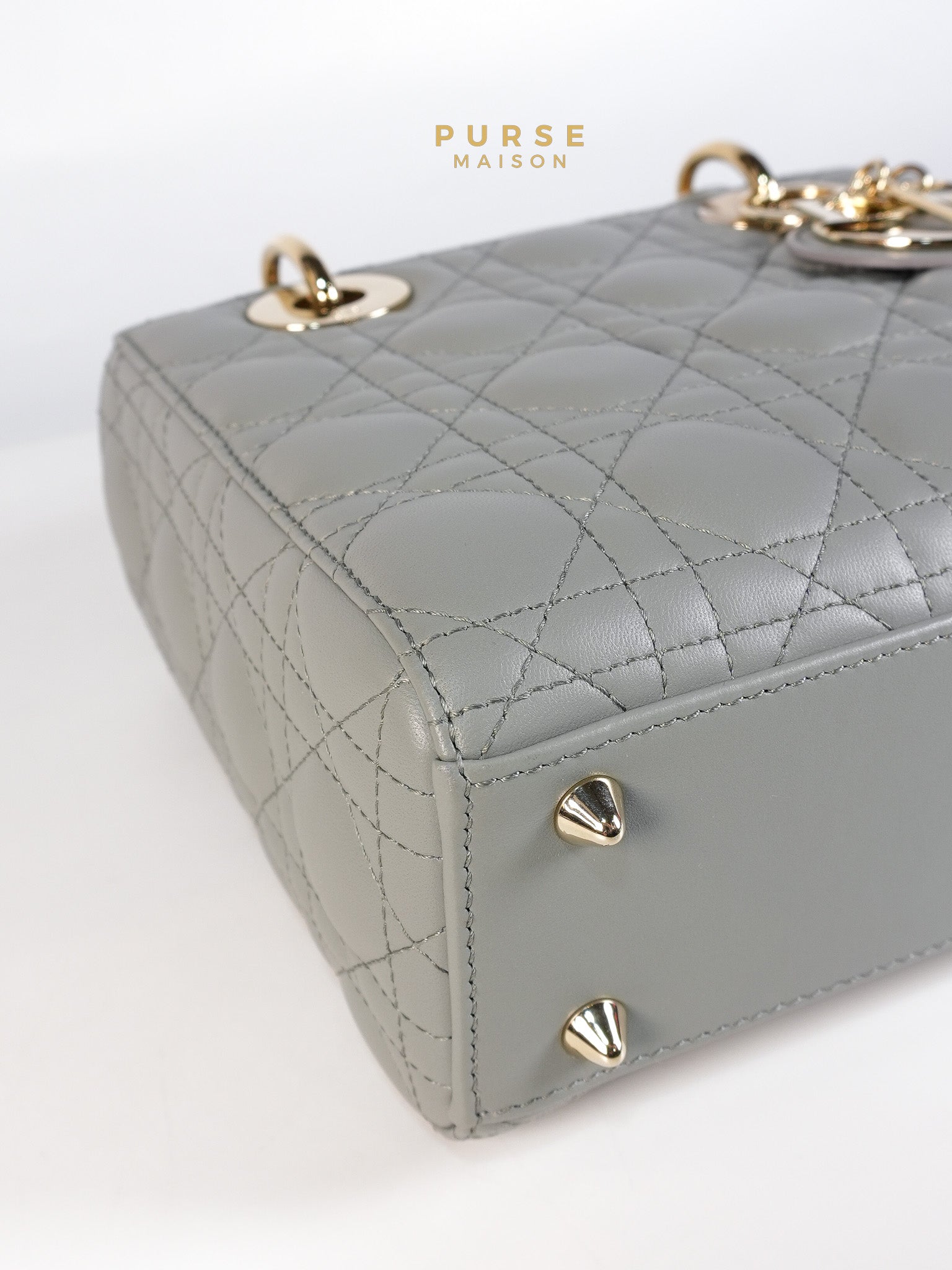 Lady Dior MyABCDior Small in Gray Cannage Lambskin Leather and Light Gold Hardware | Purse Maison Luxury Bags Shop