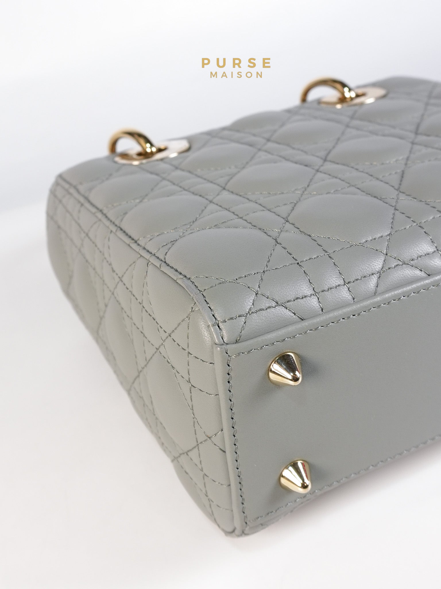Lady Dior MyABCDior Small in Gray Cannage Lambskin Leather and Light Gold Hardware | Purse Maison Luxury Bags Shop