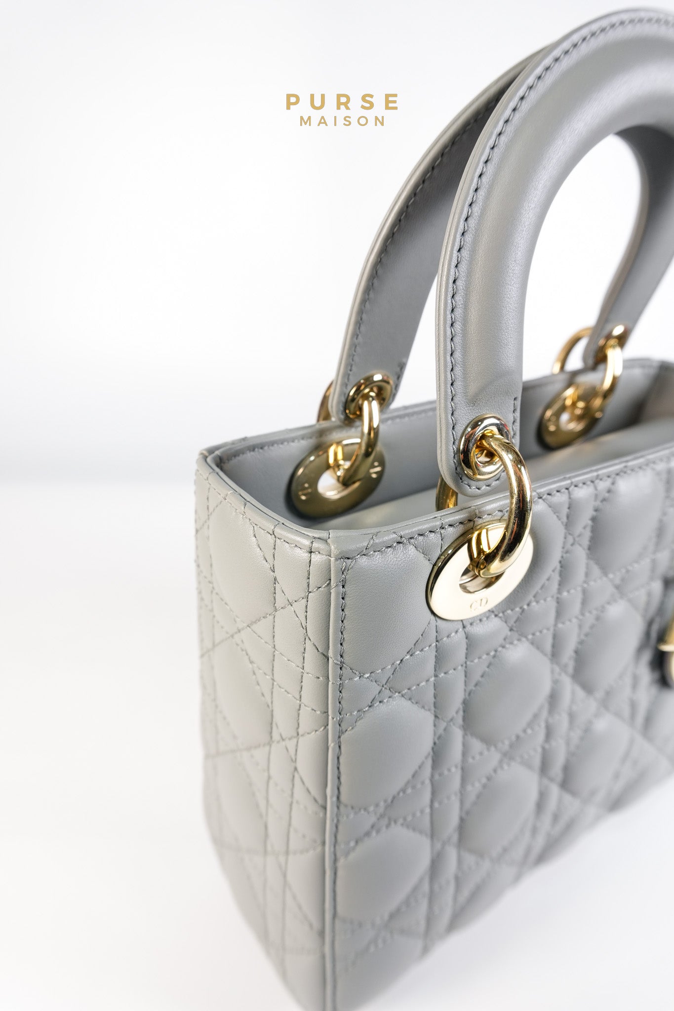 Lady Dior MyABCDior Small in Gray Cannage Lambskin Leather and Light Gold Hardware | Purse Maison Luxury Bags Shop