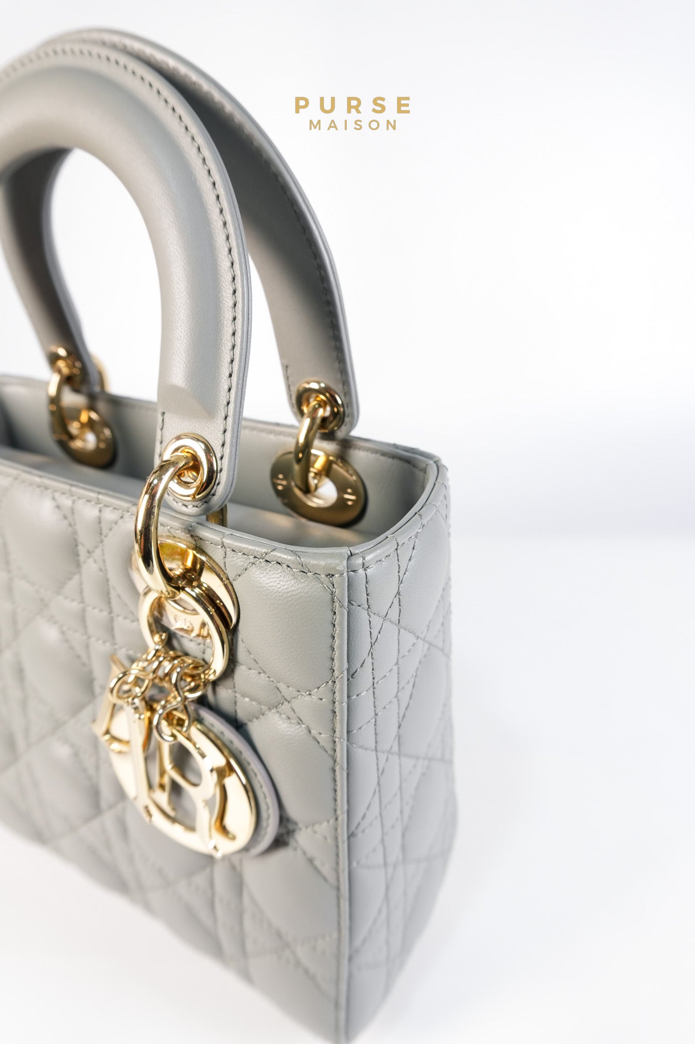 Lady Dior MyABCDior Small in Gray Cannage Lambskin Leather and Light Gold Hardware | Purse Maison Luxury Bags Shop
