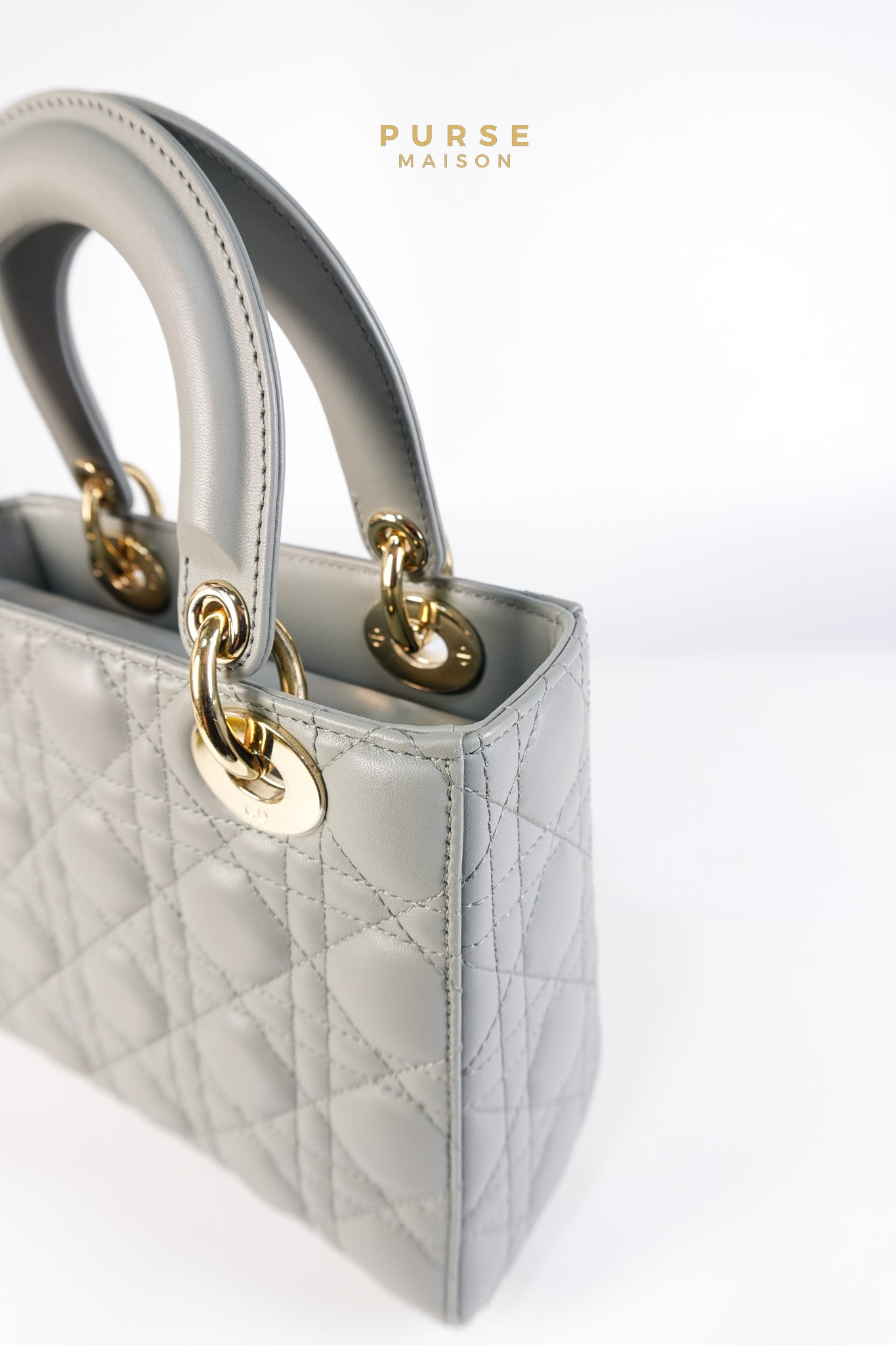 Lady Dior MyABCDior Small in Gray Cannage Lambskin Leather and Light Gold Hardware | Purse Maison Luxury Bags Shop