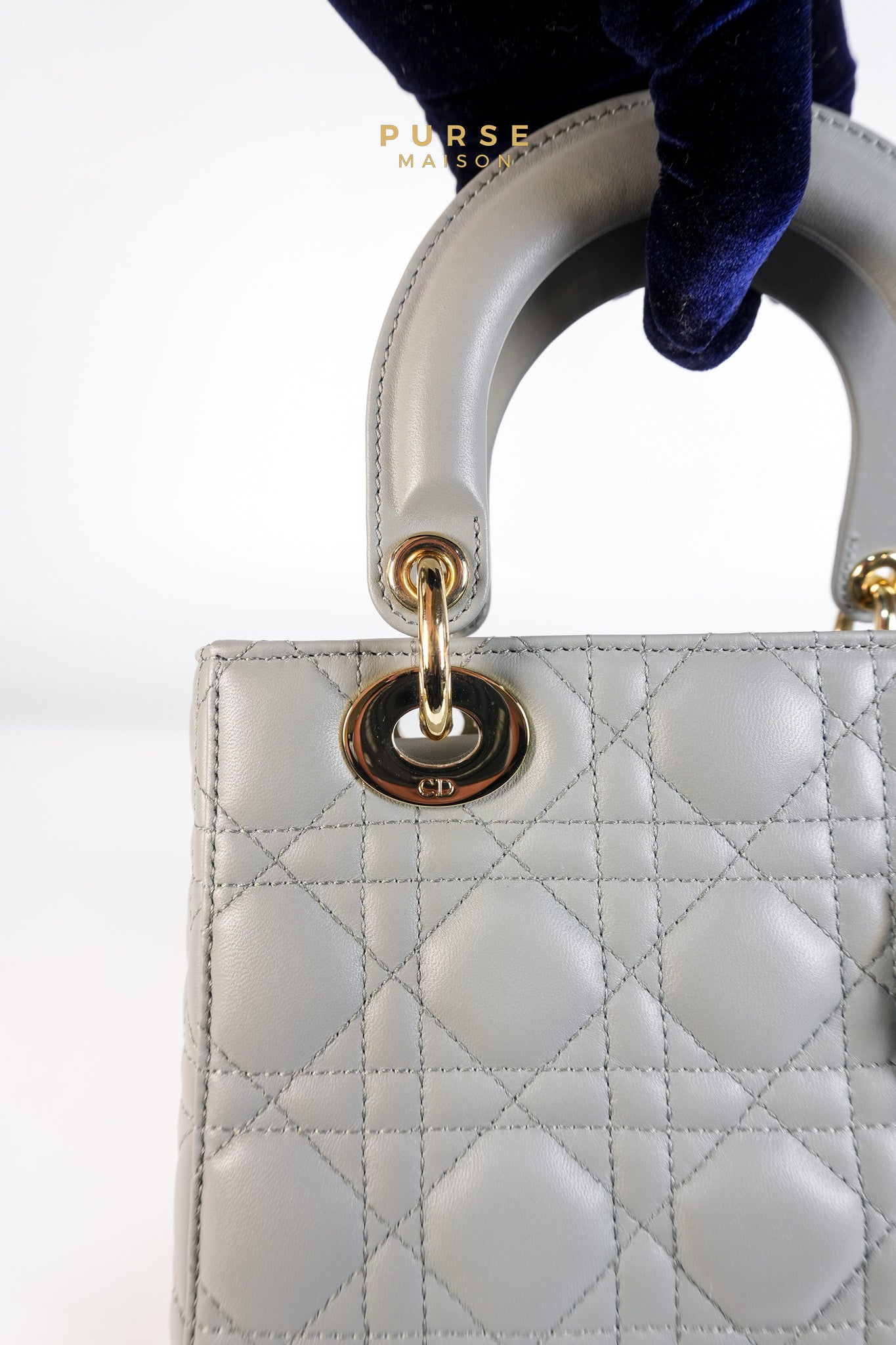 Lady Dior MyABCDior Small in Gray Cannage Lambskin Leather and Light Gold Hardware | Purse Maison Luxury Bags Shop