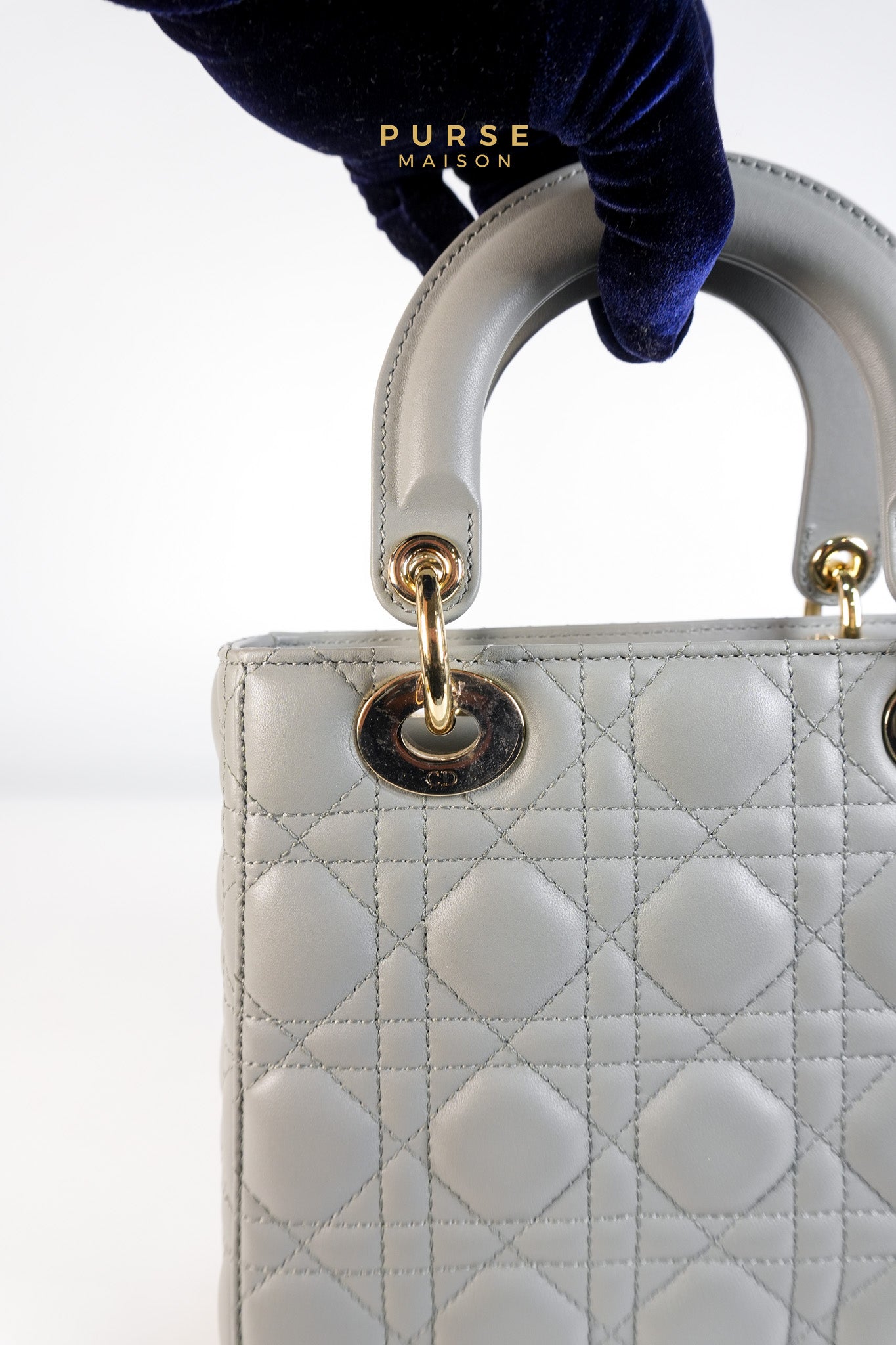 Lady Dior MyABCDior Small in Gray Cannage Lambskin Leather and Light Gold Hardware | Purse Maison Luxury Bags Shop