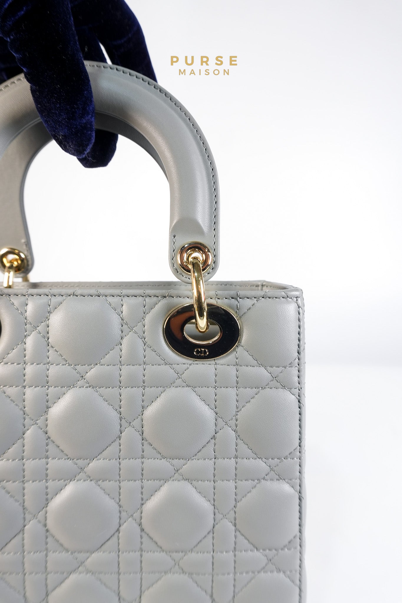 Lady Dior MyABCDior Small in Gray Cannage Lambskin Leather and Light Gold Hardware | Purse Maison Luxury Bags Shop