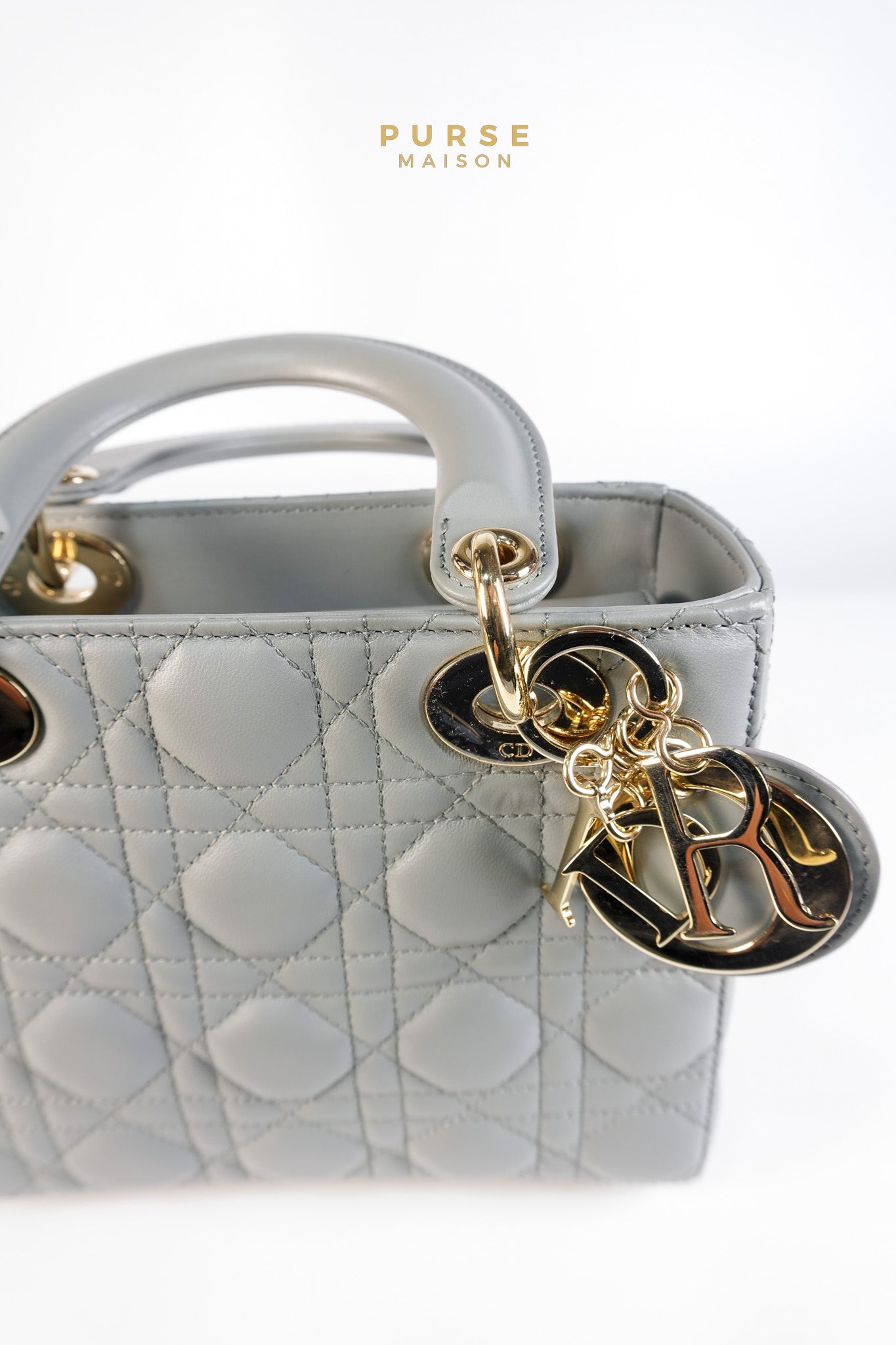 Lady Dior MyABCDior Small in Gray Cannage Lambskin Leather and Light Gold Hardware | Purse Maison Luxury Bags Shop