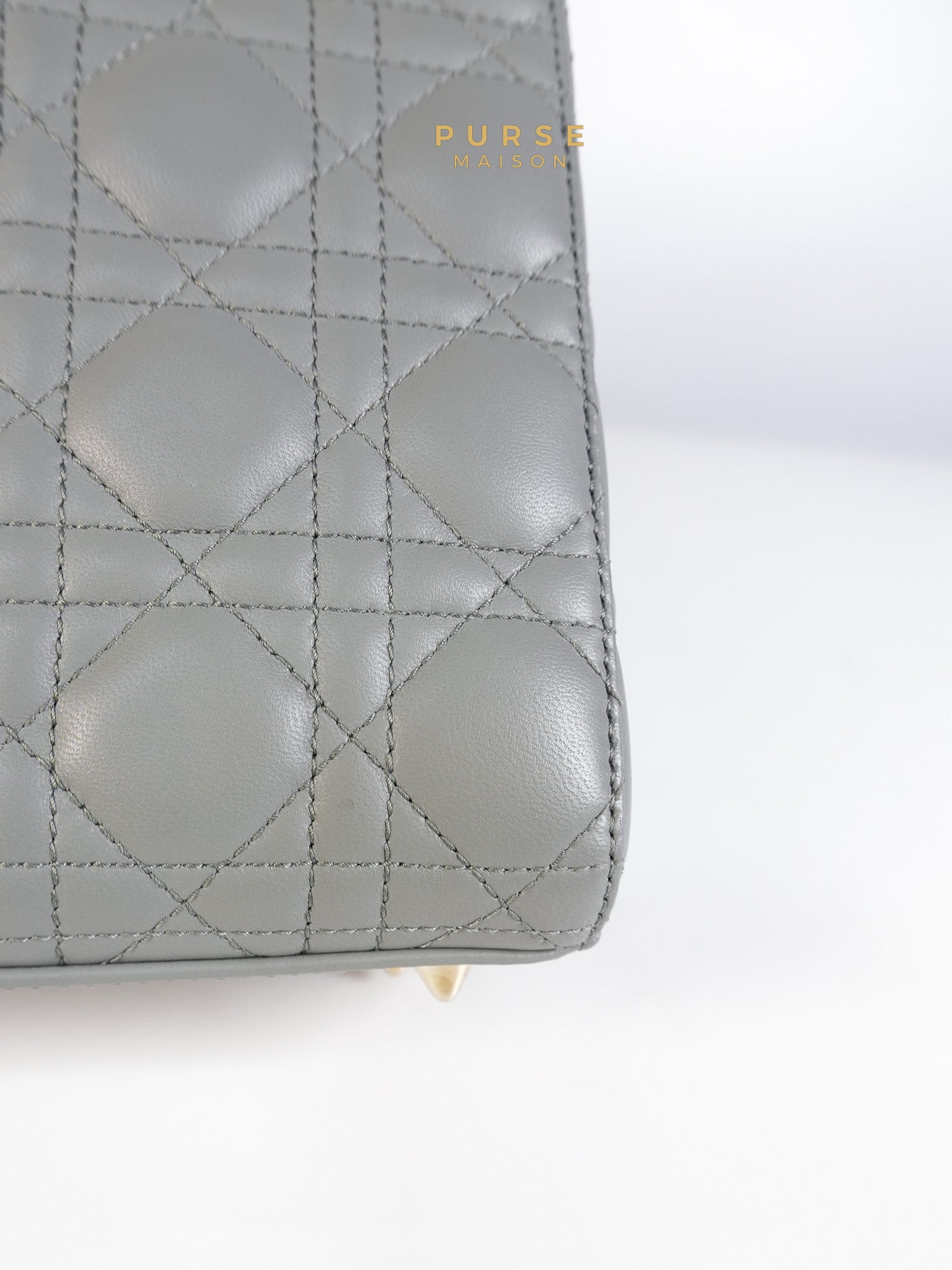 Lady Dior MyABCDior Small in Gray Cannage Lambskin Leather and Light Gold Hardware | Purse Maison Luxury Bags Shop