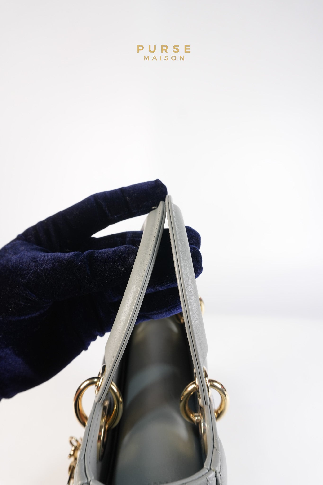 Lady Dior MyABCDior Small in Gray Cannage Lambskin Leather and Light Gold Hardware | Purse Maison Luxury Bags Shop