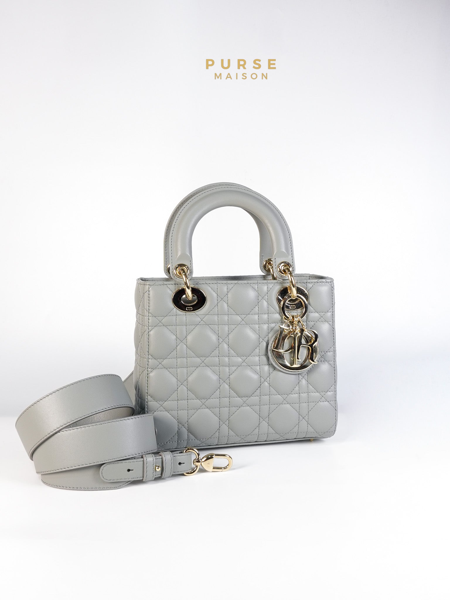 Lady Dior MyABCDior Small in Gray Cannage Lambskin Leather and Light Gold Hardware | Purse Maison Luxury Bags Shop