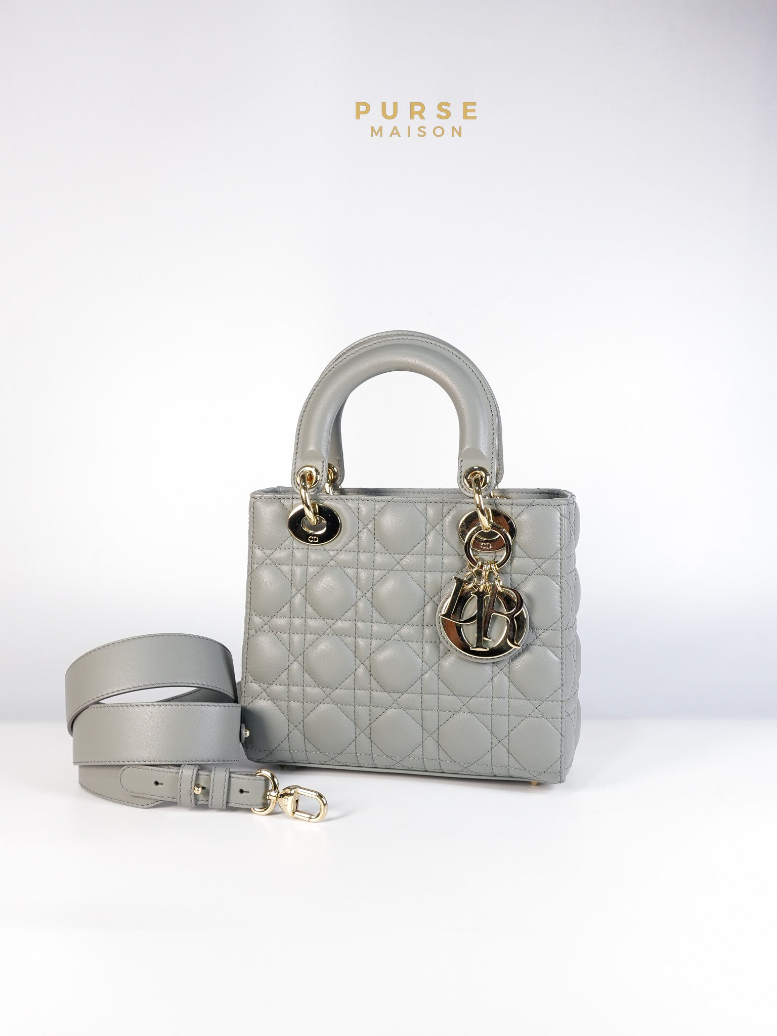 Lady Dior MyABCDior Small in Gray Cannage Lambskin Leather and Light Gold Hardware | Purse Maison Luxury Bags Shop