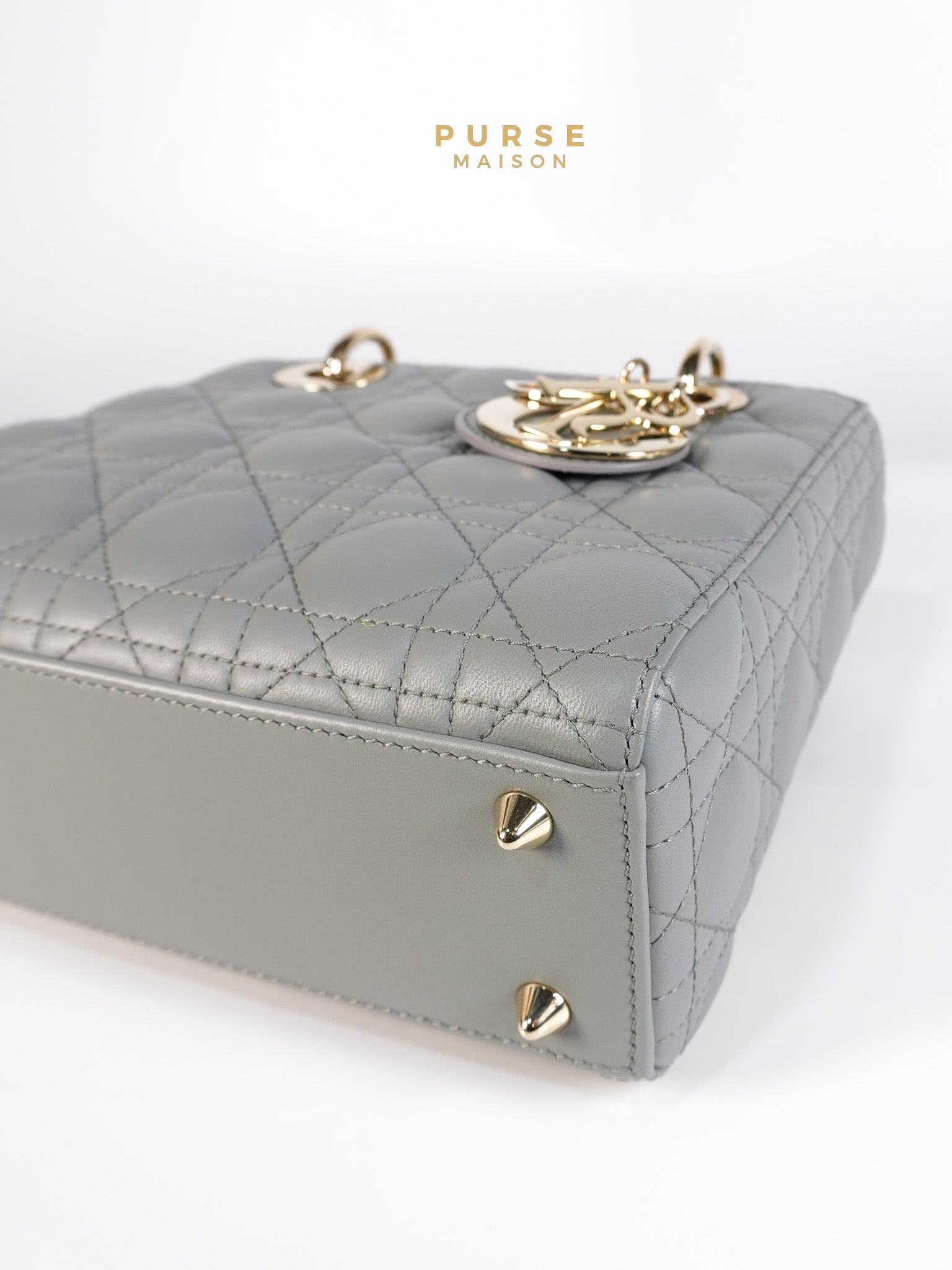 Lady Dior MyABCDior Small in Gray Cannage Lambskin Leather and Light Gold Hardware | Purse Maison Luxury Bags Shop